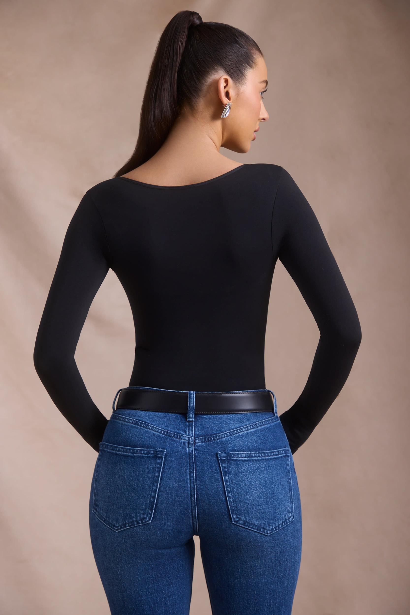 Seamless Long-Sleeve Bodysuit in Black Product Image