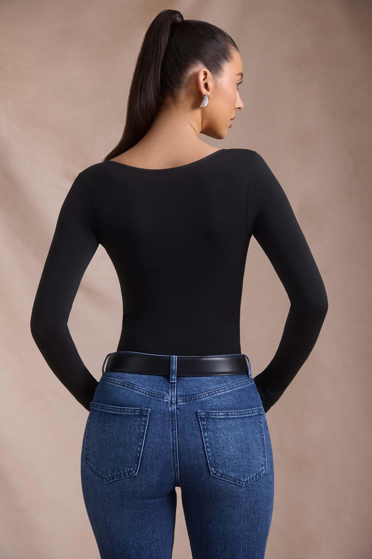 Seamless Long-Sleeve Bodysuit in Black Product Image