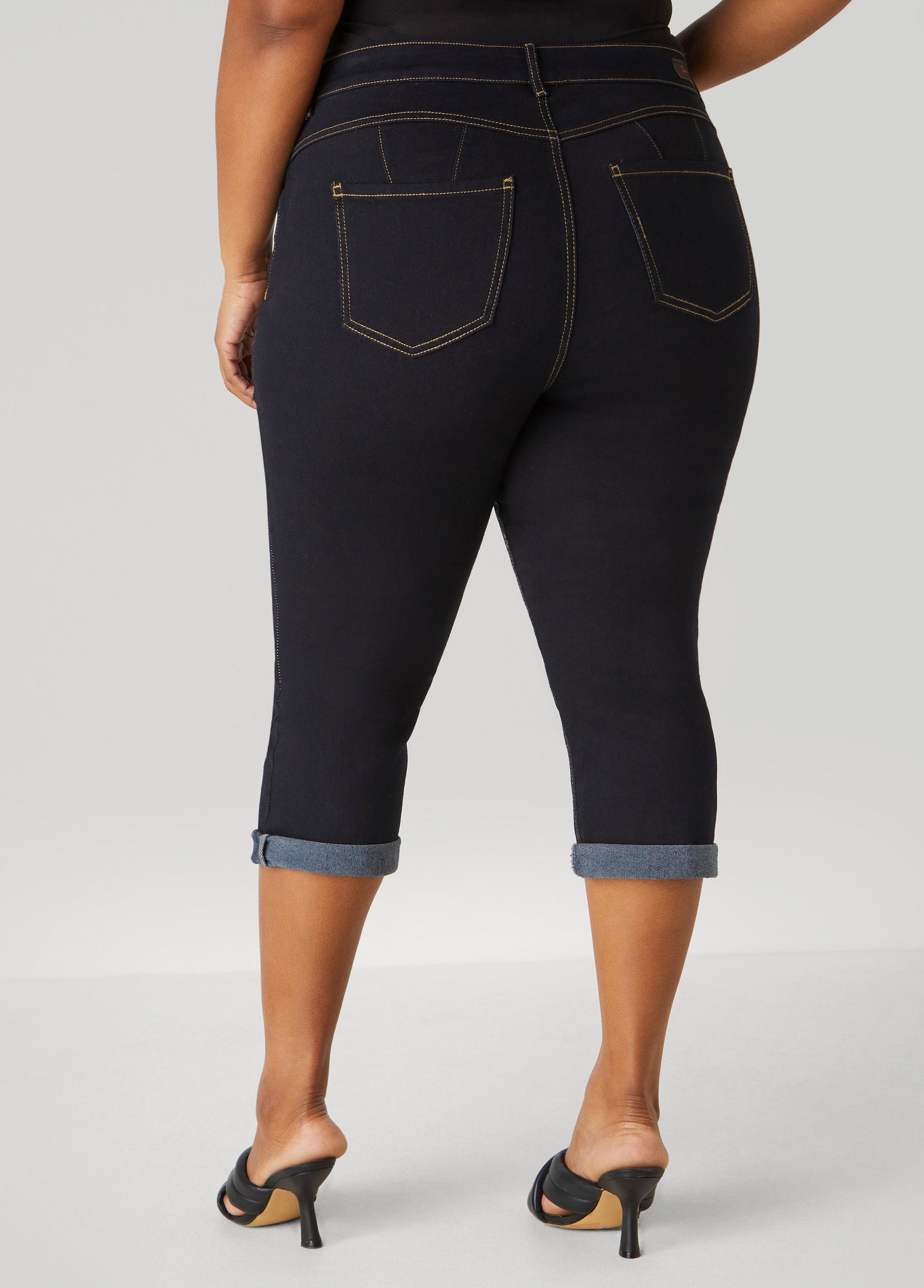 Cuffed Denim Capris Product Image