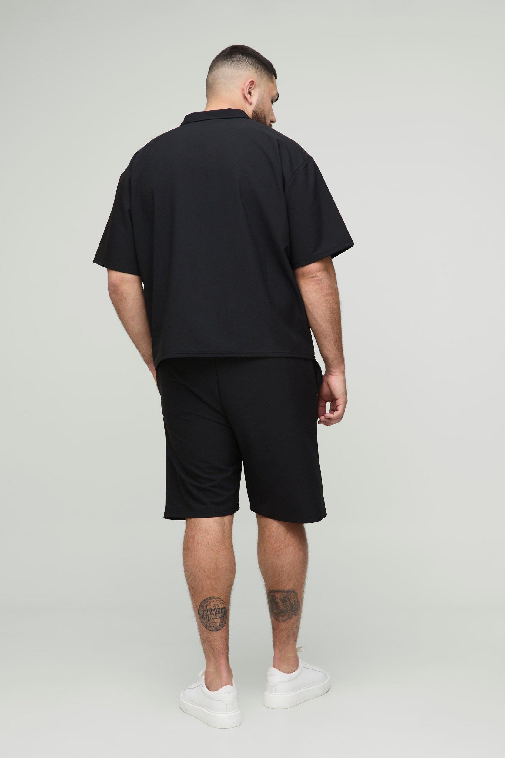 Plus Oversized Boxy Technical Stretch Revere Shirt & Comfort Short Set | boohooMAN USA Product Image