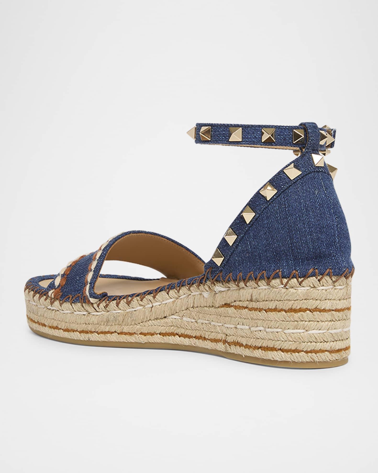 Rockstud Denim Wedge Espadrille Sandals Product Image