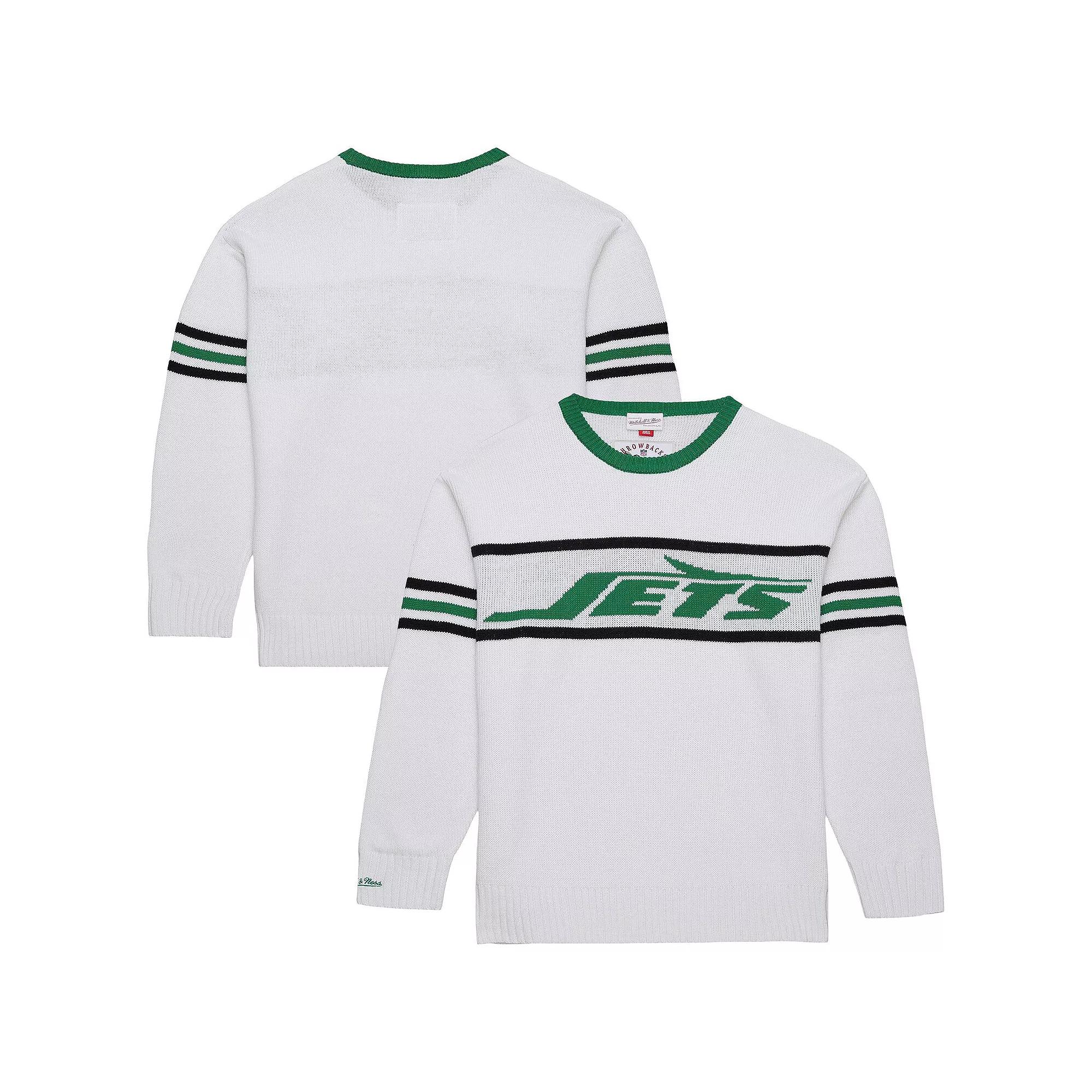 Men's Mitchell & Ness White New York Jets Throwback 1984 Pullover Sweater,  Product Image