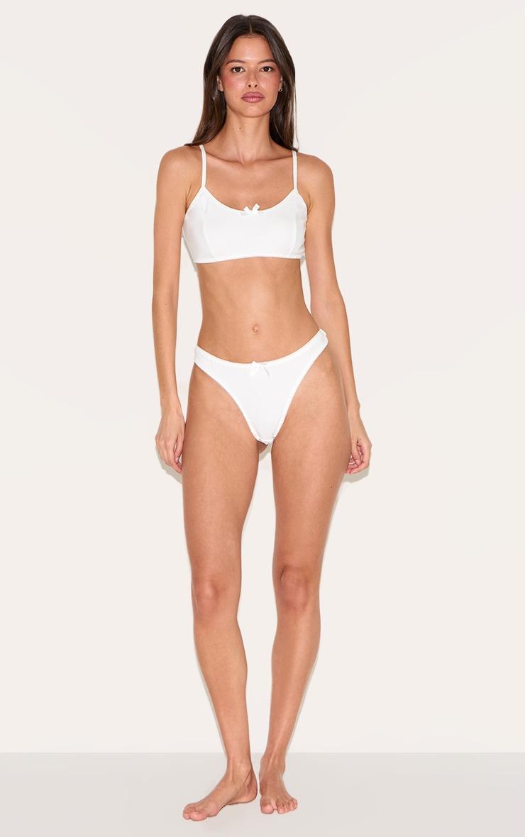 Cream Jersey Ribbed Bralette And Thong Lingerie Set Product Image