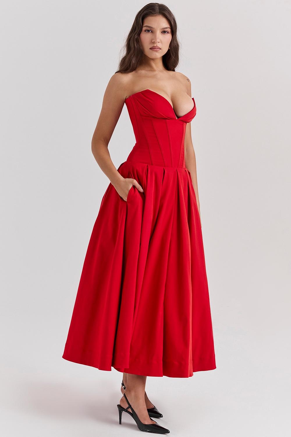 Lady  scarlet strapless midi dress Product Image