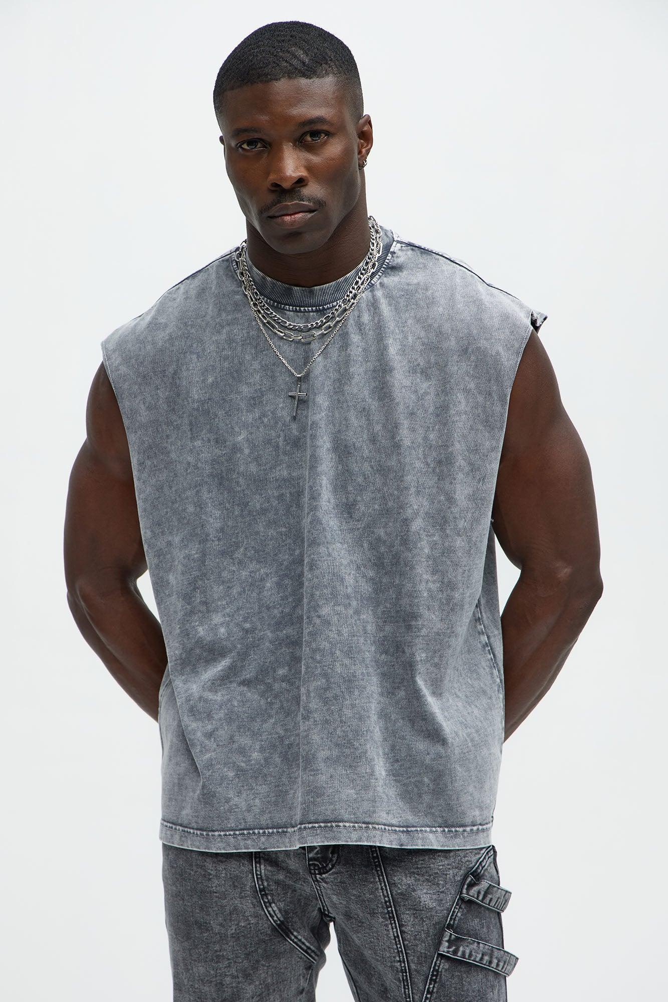 Relaxed Vintage Wash Heavyweight Muscle Tee - Grey/Smoke Product Image