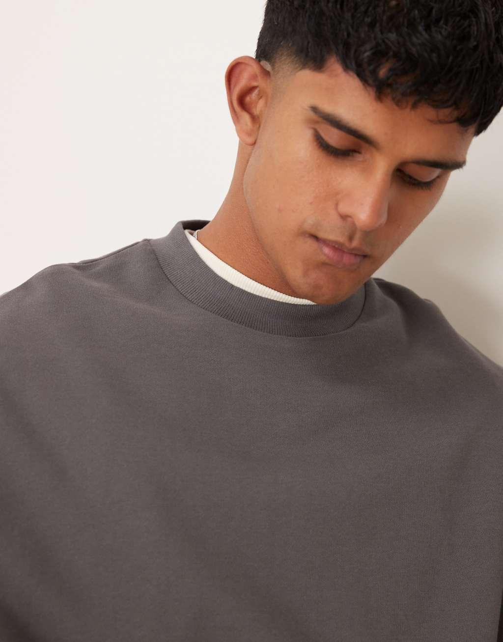 ASOS DESIGN essential boxy oversized sweatshirt in charcoal Product Image