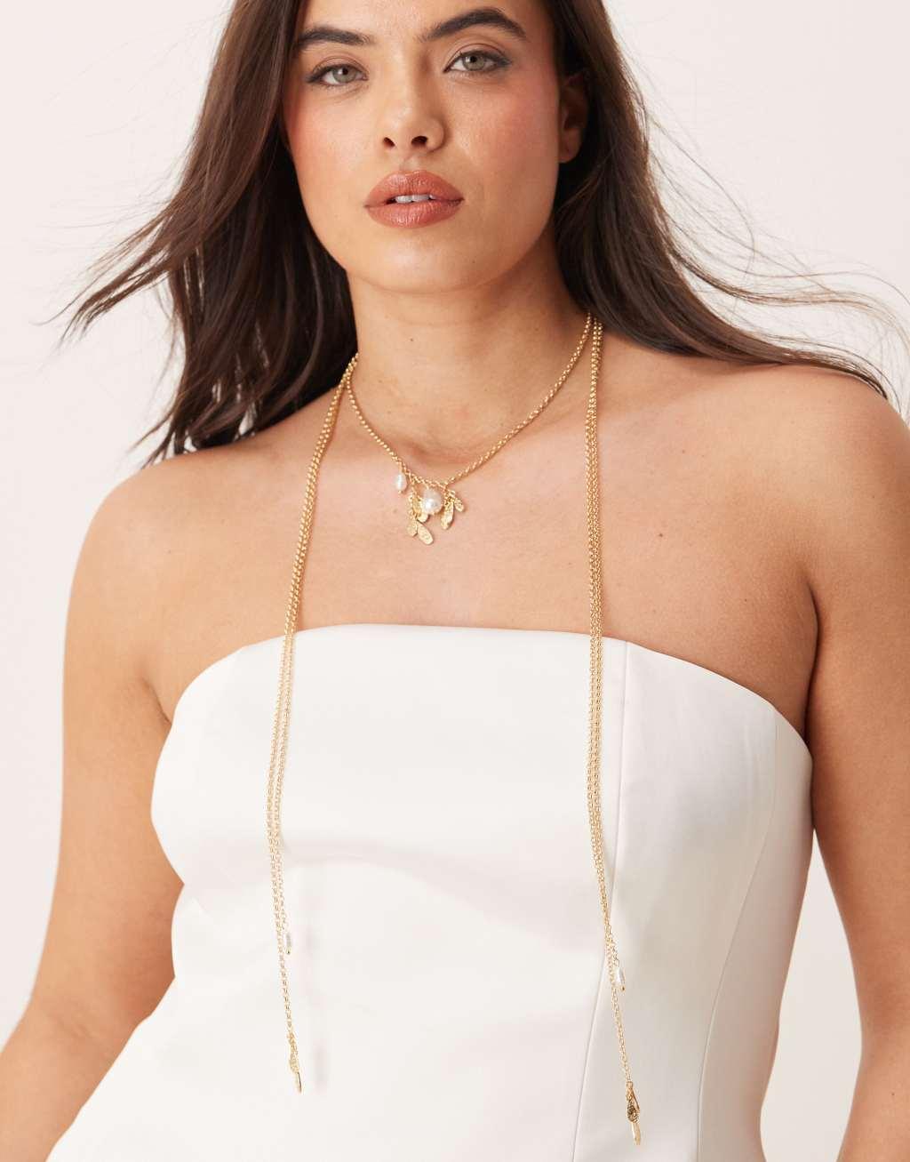 ASOS DESIGN Curve multirow necklace with long tassel detail in gold tone Product Image