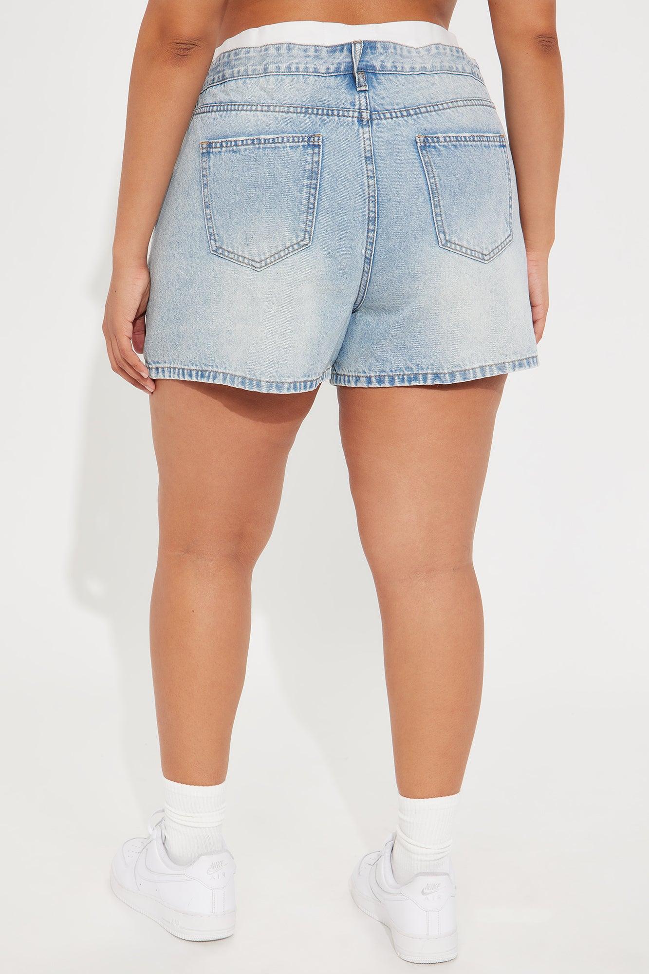 Putting You First Boxer Detail Denim Shorts - Light Wash Product Image