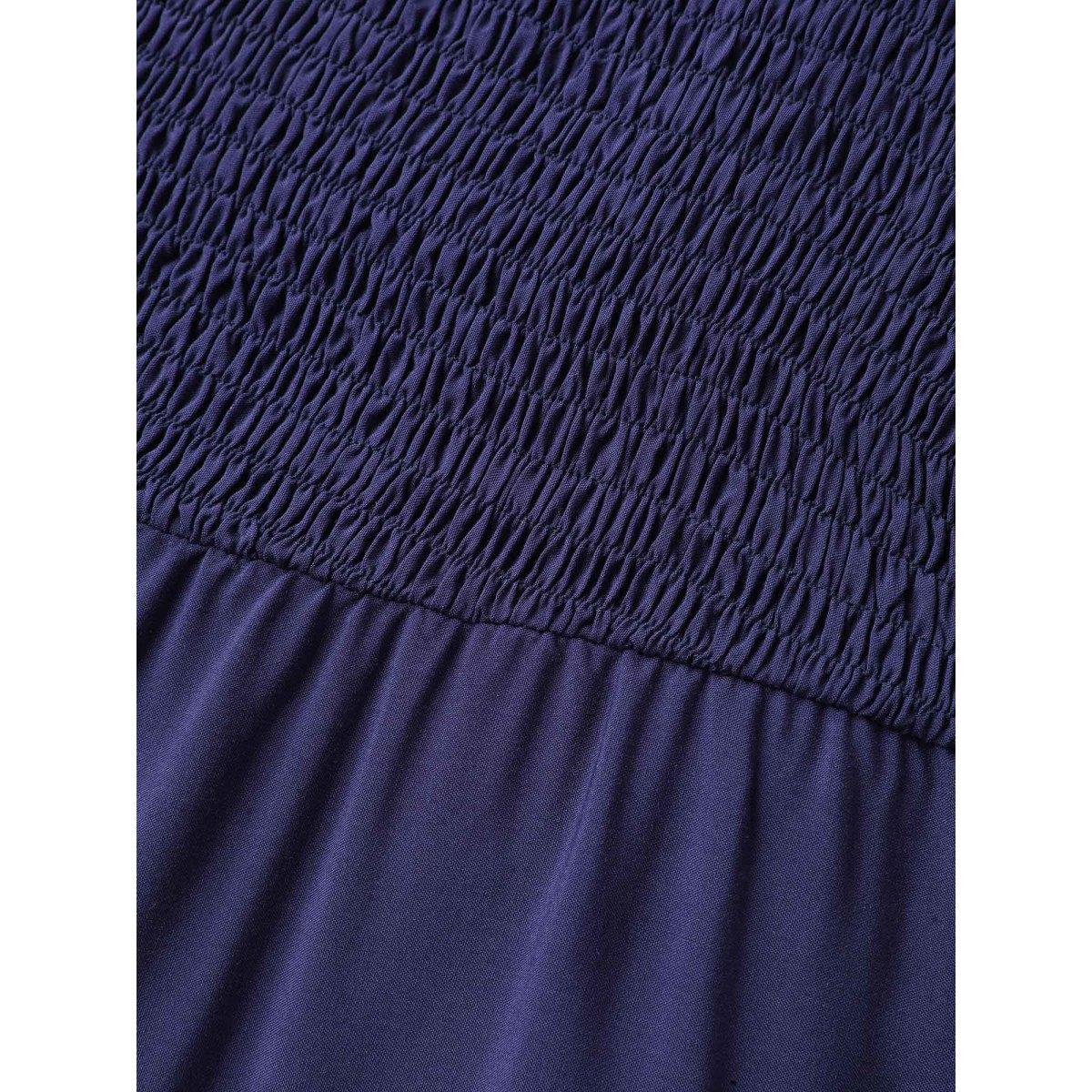 Plus Size DarkBlue Shirred Bodice Tiered Cami Jumpsuit Women Short sleeve Non Vacation Loose Jumpsuits BloomChic 12/L Product Image