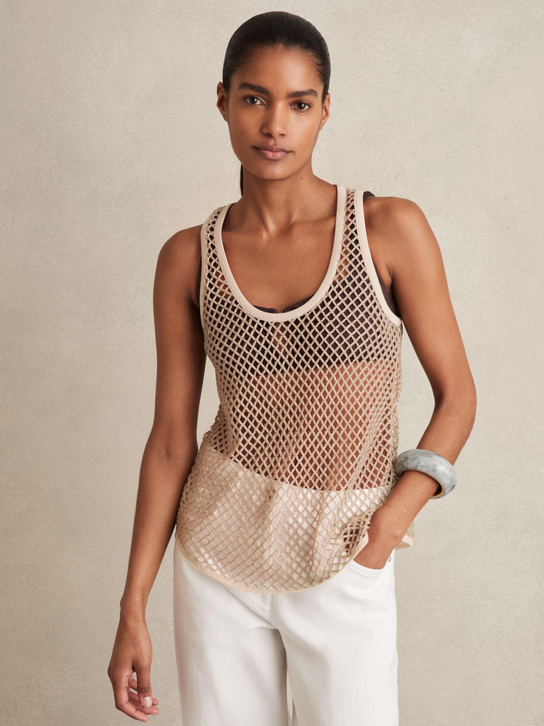 Mesh Knit Beaded Vest in Neutral Product Image