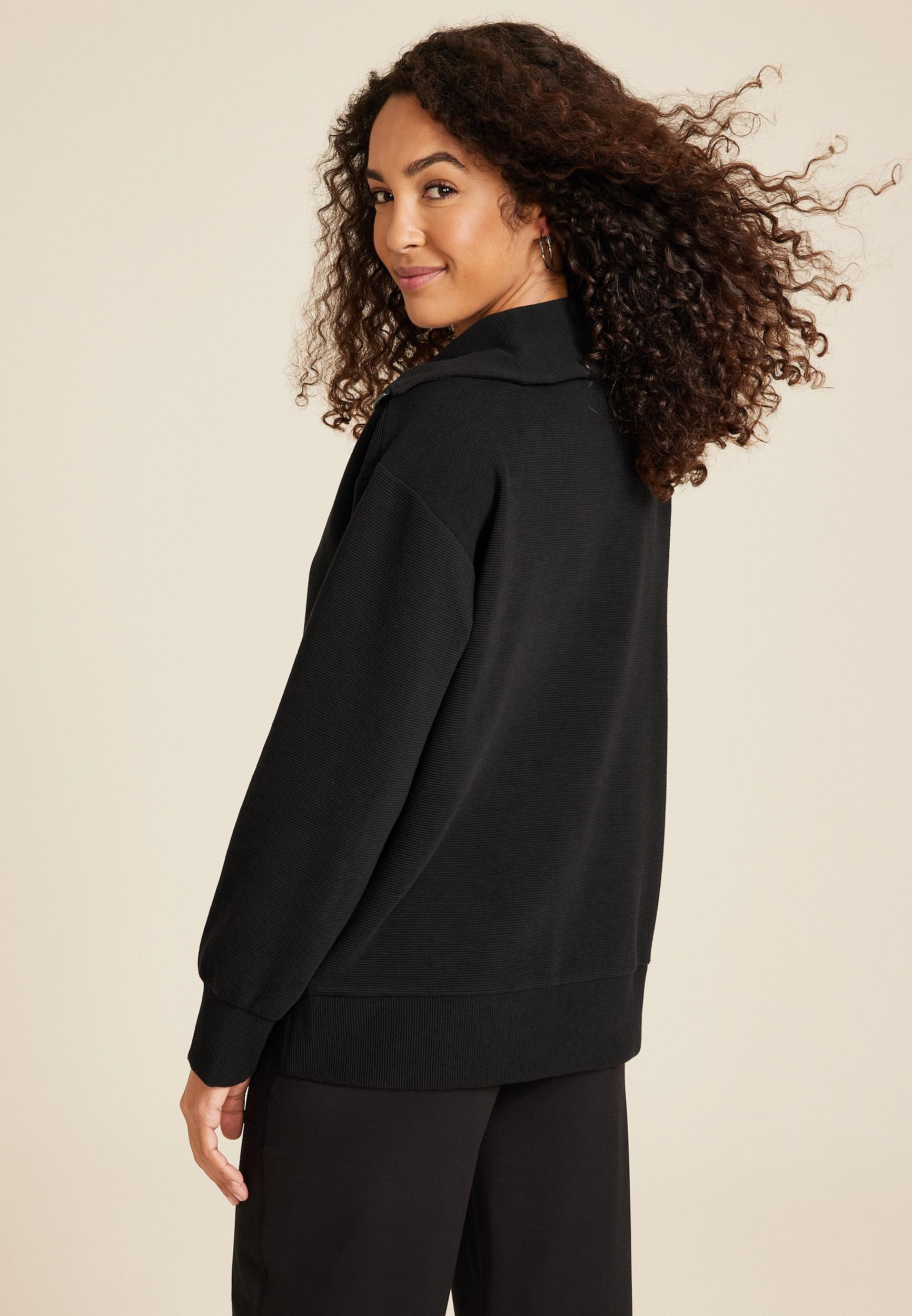 Ribbed Knit Shawl Collar Tunic Sweatshirt Product Image