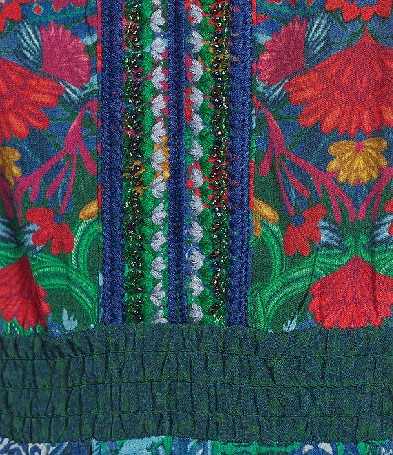 John Mark Floral Bohemian Print Sequin Y-Neck 3/4 Sleeve A-Line Midi Dress Product Image