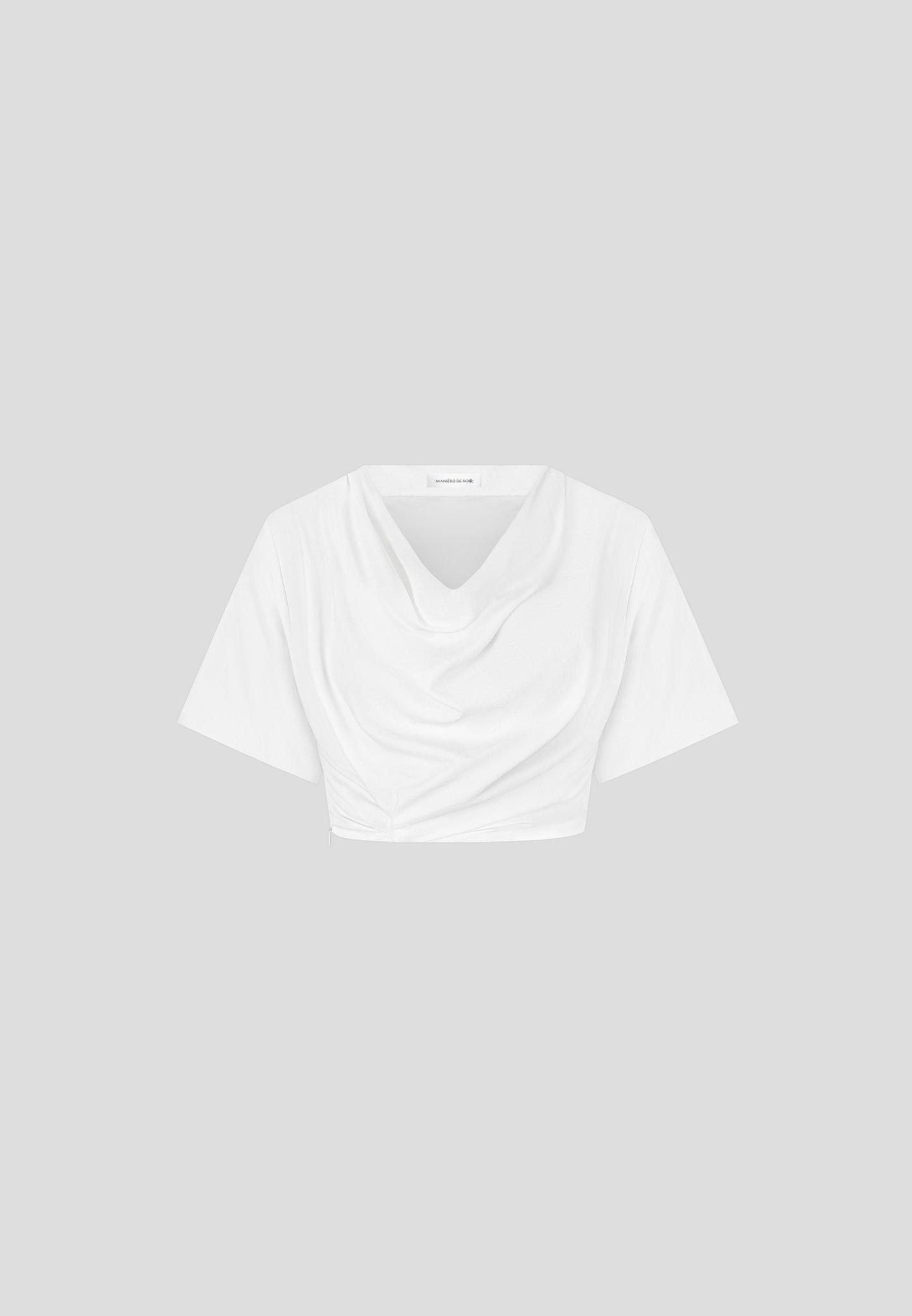 Cowl Neck Drape T-Shirt - White Female Product Image