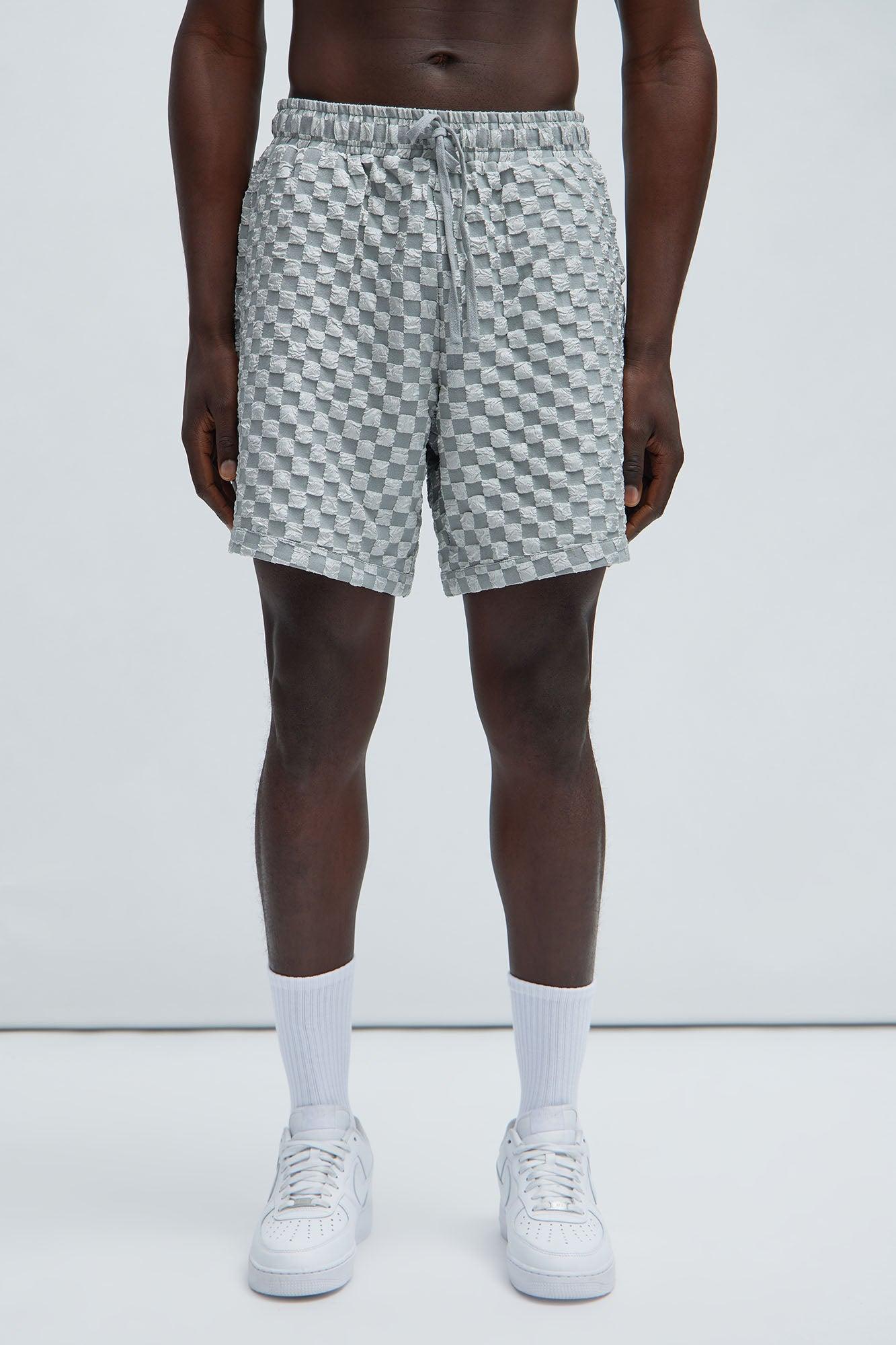 Crinkled Checkers Shorts - Grey Product Image