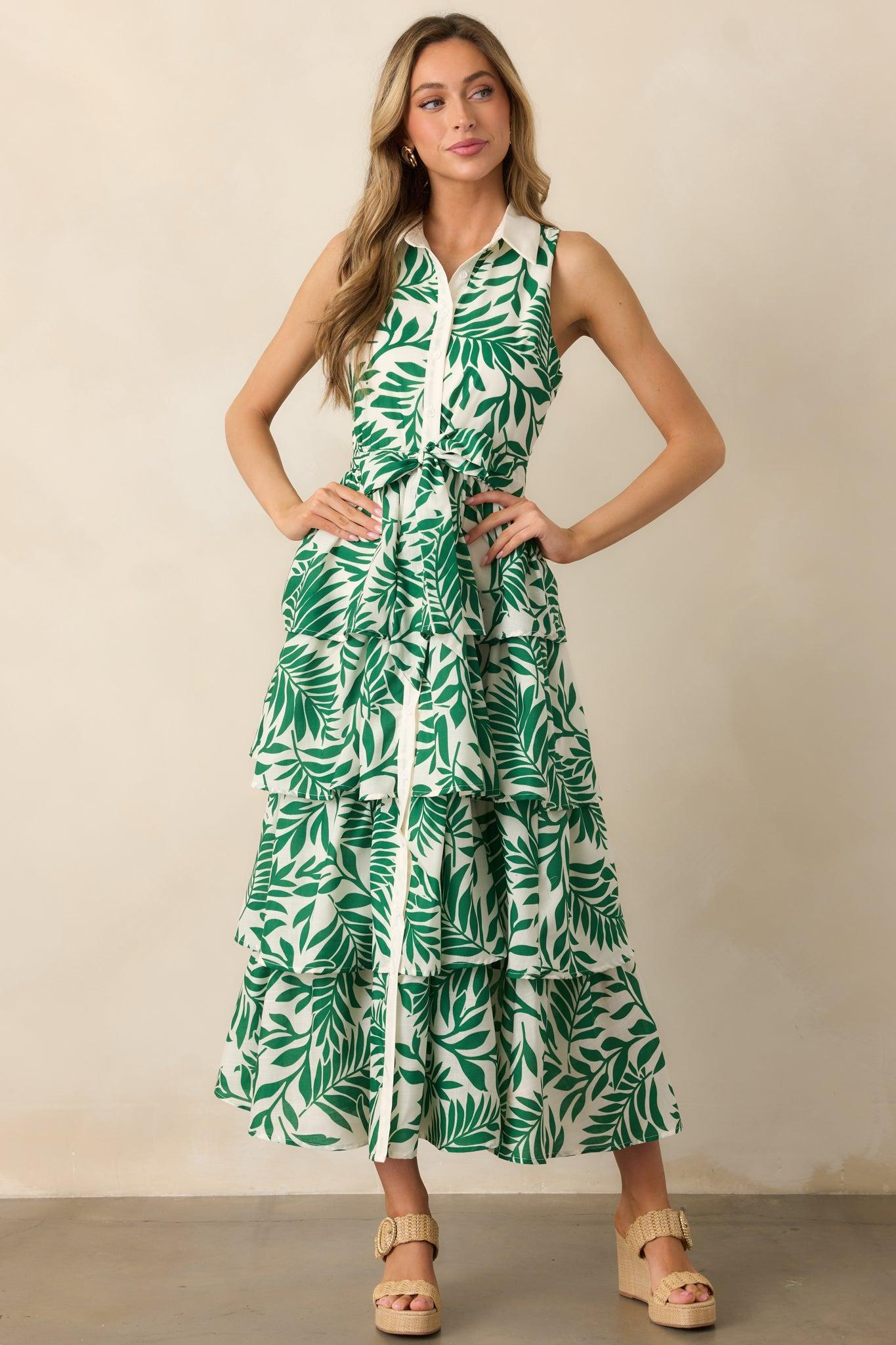 Garden Social Green Floral Maxi Shirt Dress Product Image