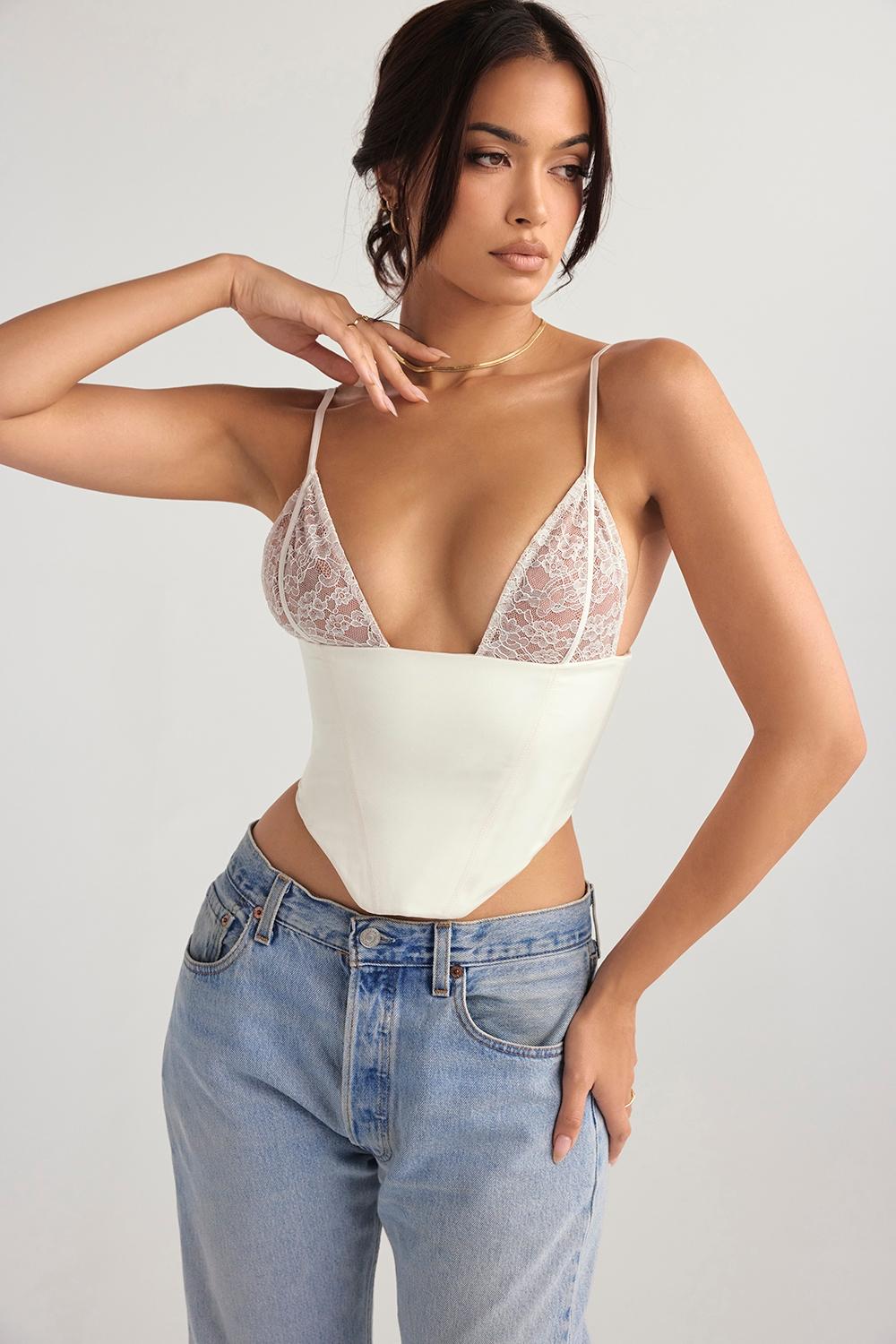 Emilee  ivory satin and lace corset Product Image