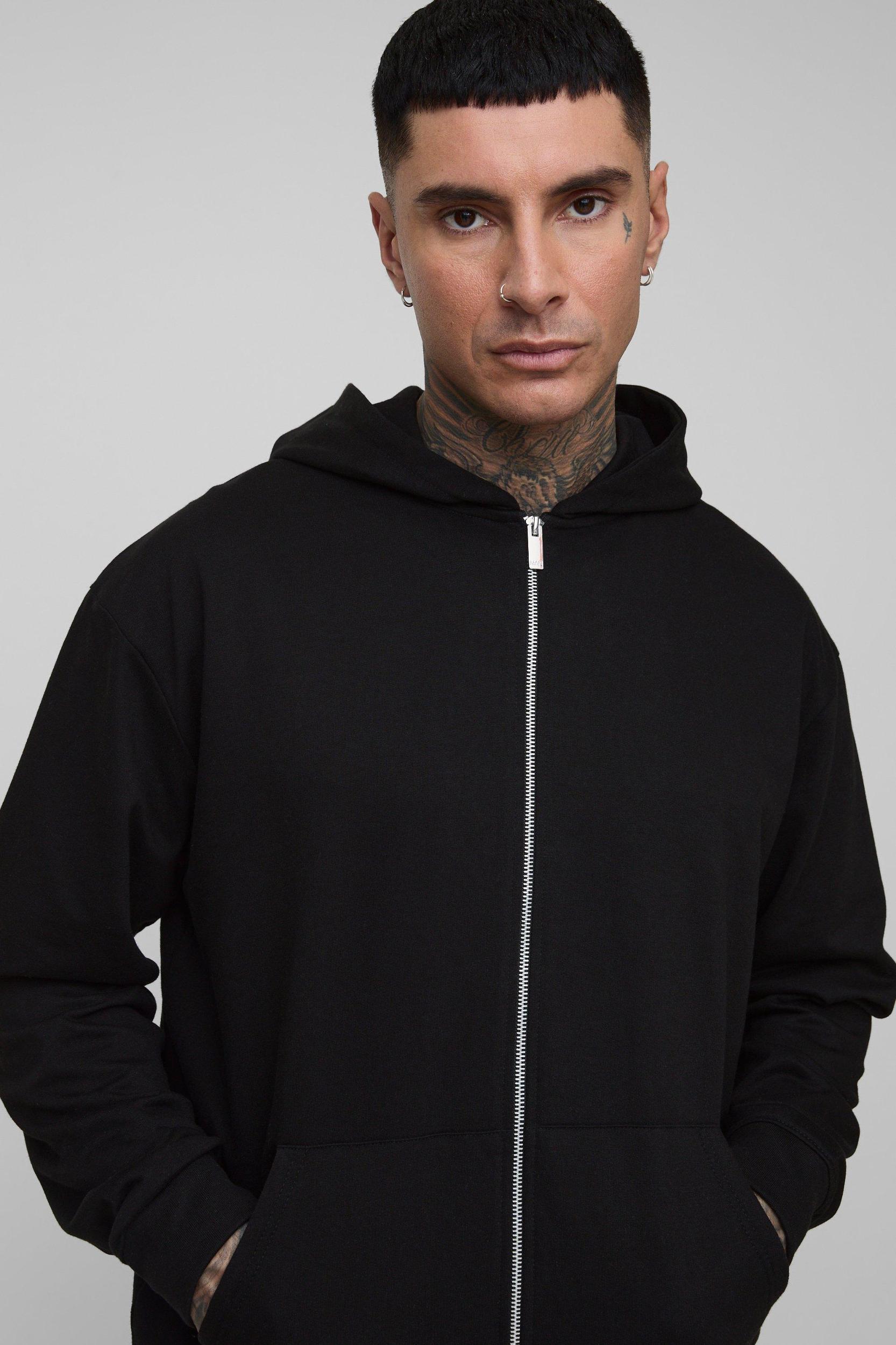 Tall 260GSM Loopback Oversized Fit Basic Zip Through Hoodie | boohooMAN USA Product Image