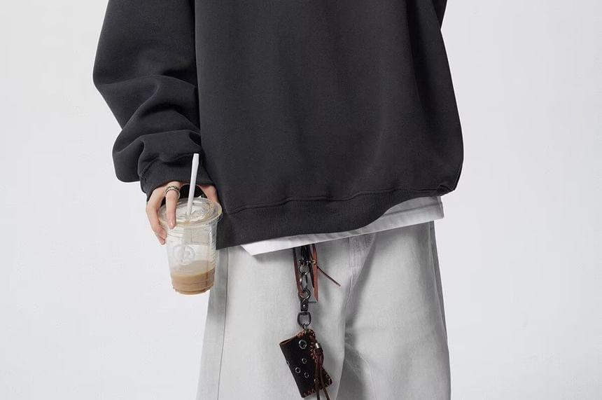 Henley Letter Embroidered Sweatshirt Product Image