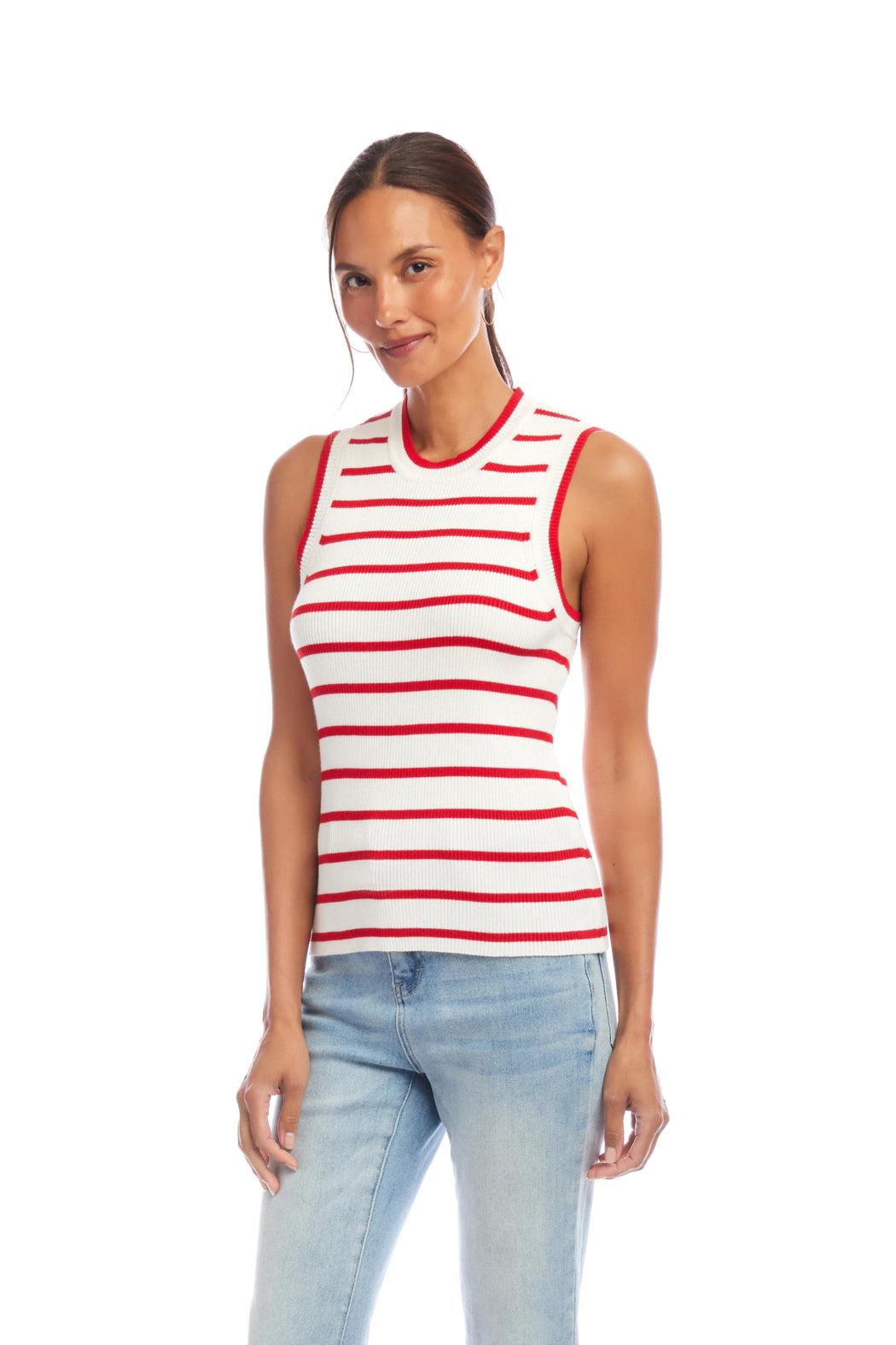 Stripe Ribbed Sweater Tank - Red Product Image