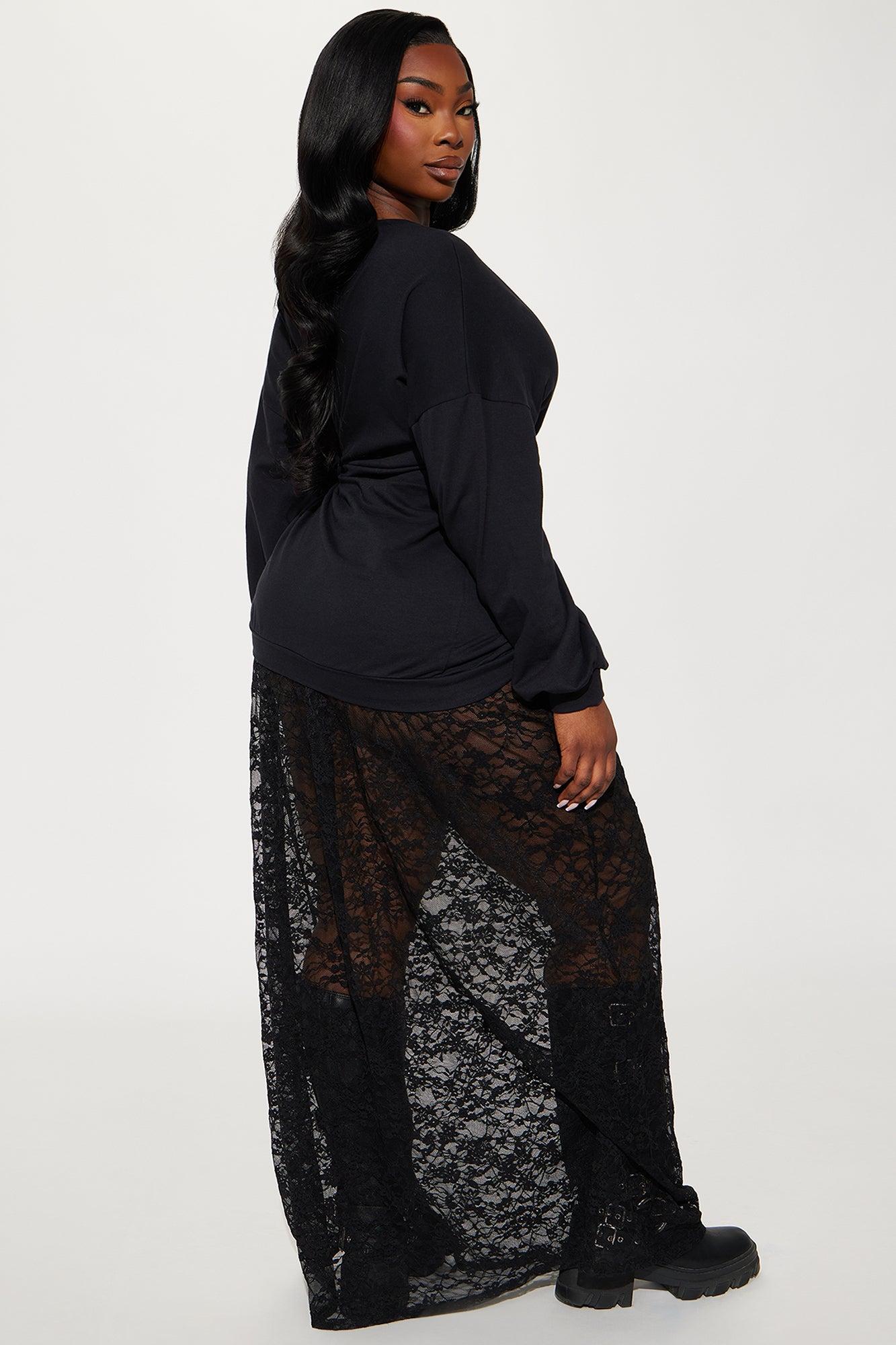 Night Whisper Lace Skirt Set - Black Product Image