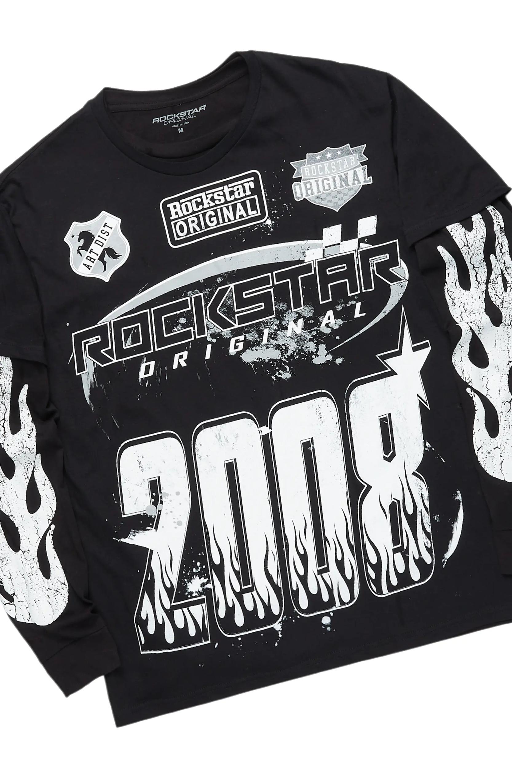 Amos Black Double Layer T-Shirt/Stacked Baggy Pant Set Male Product Image