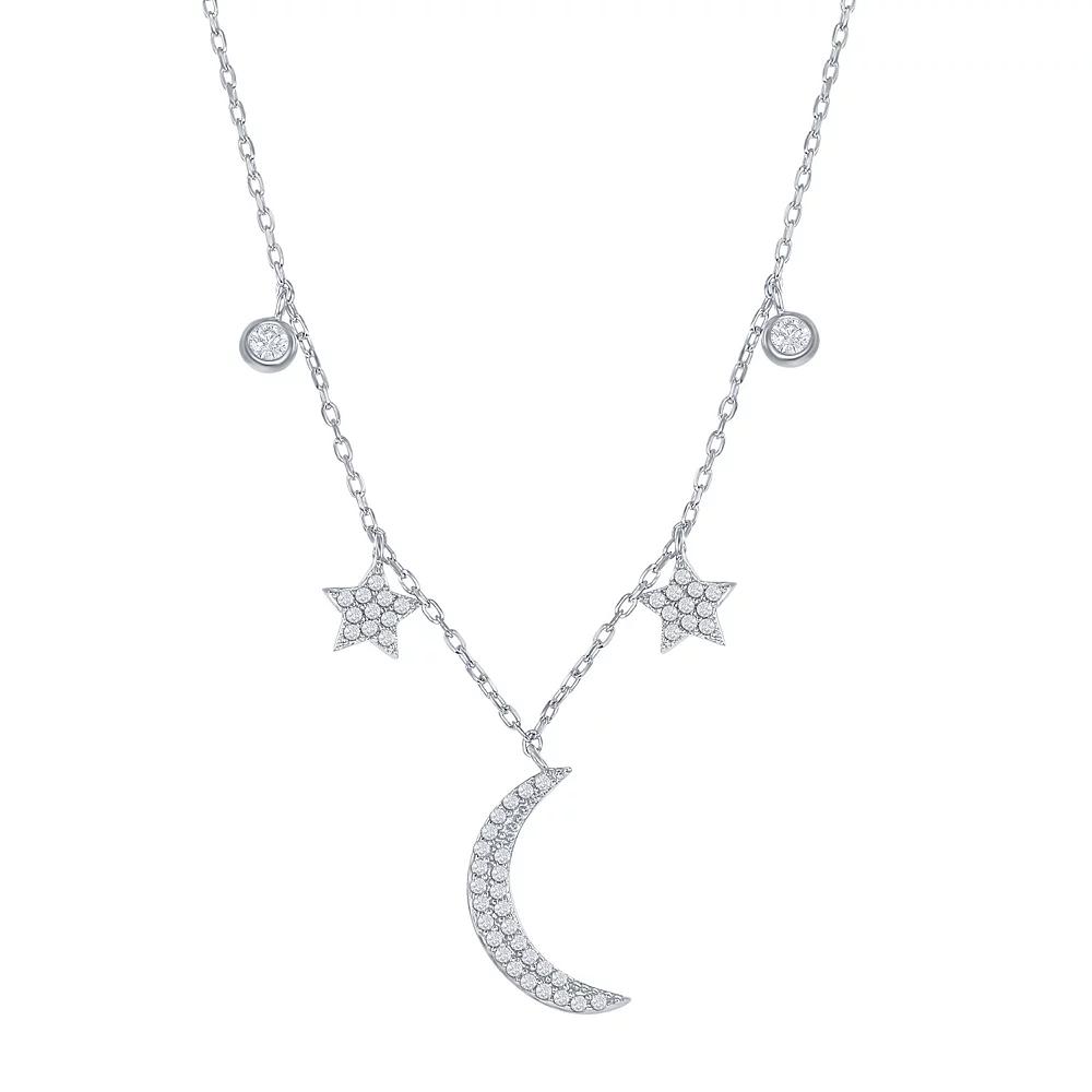 Sterling Silver Cubic Zirconia Moon & Stars Necklace, Women's, Size: 16-18" ADJ Product Image