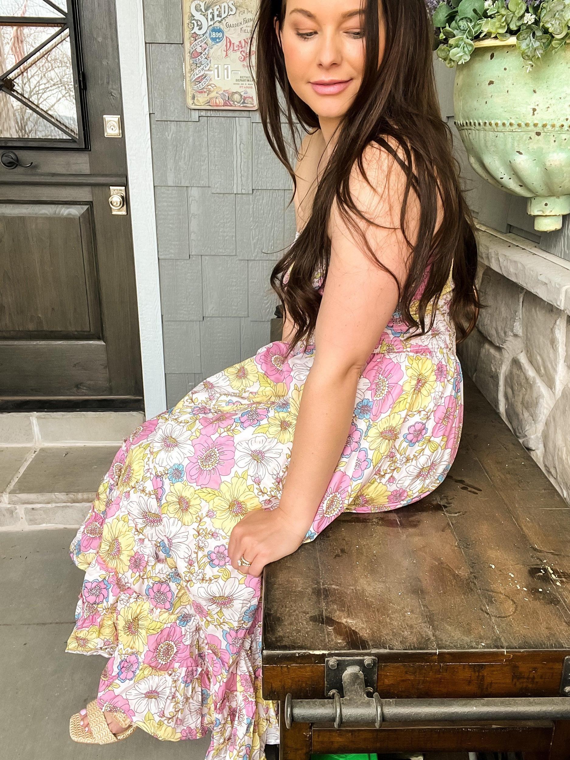 London Floral Smocked Tube Midi Dress Product Image