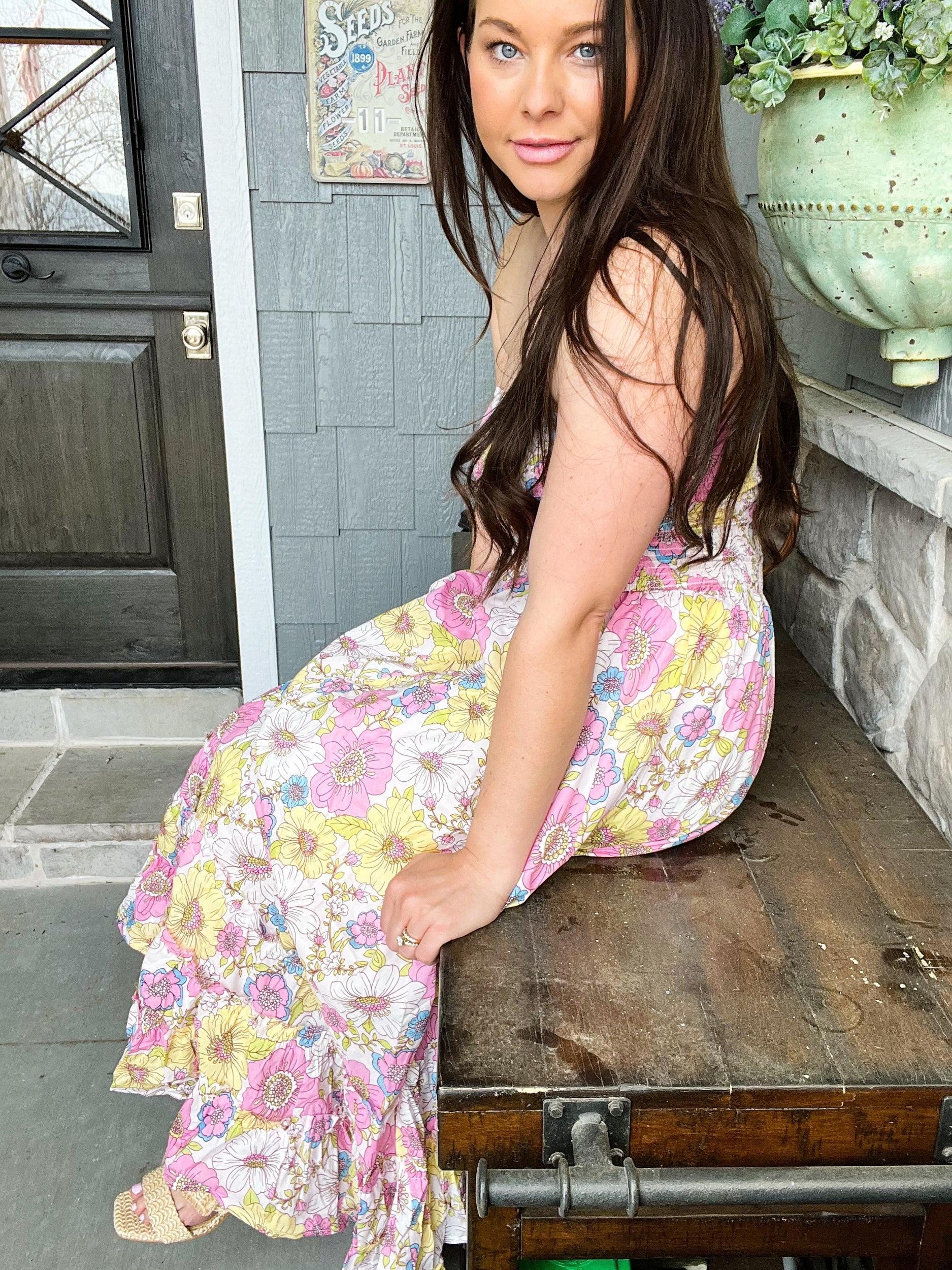 London Floral Smocked Tube Midi Dress Product Image