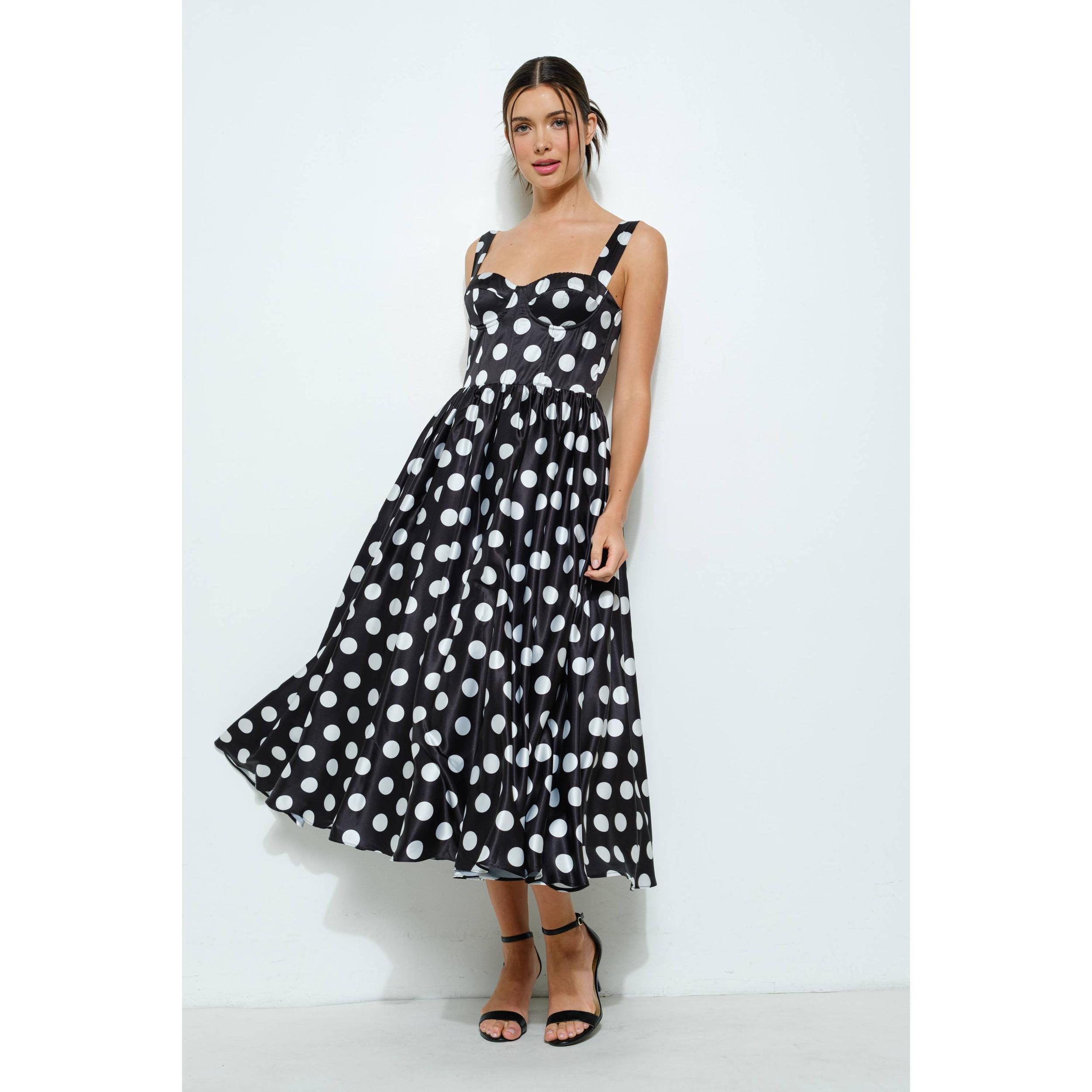 Polka Dot Bustier Midi Dress Product Image