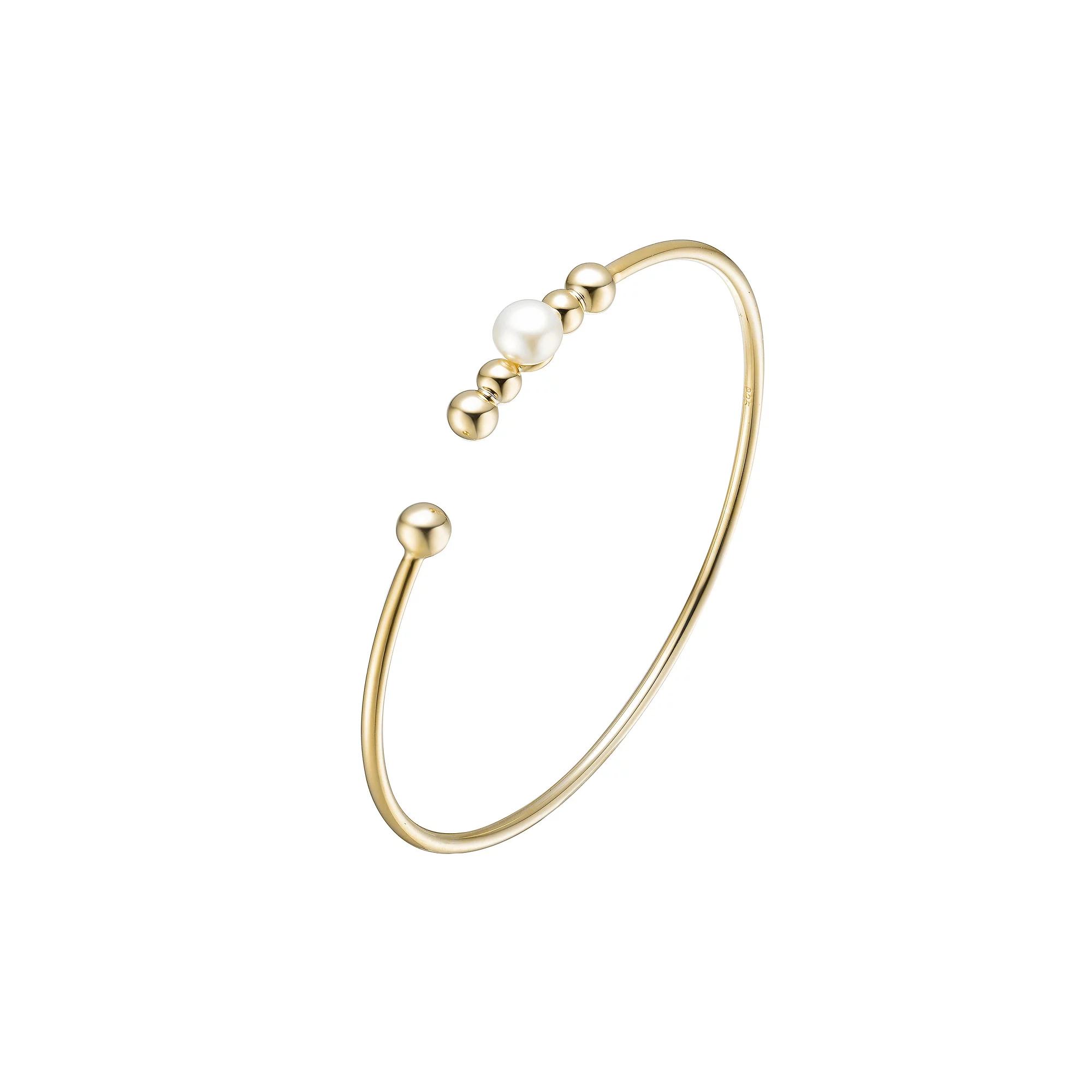 14k Gold Sterling Silver Freshwater Cultured Pearl Bangle Bracelet, Womens, Gold Tone Product Image