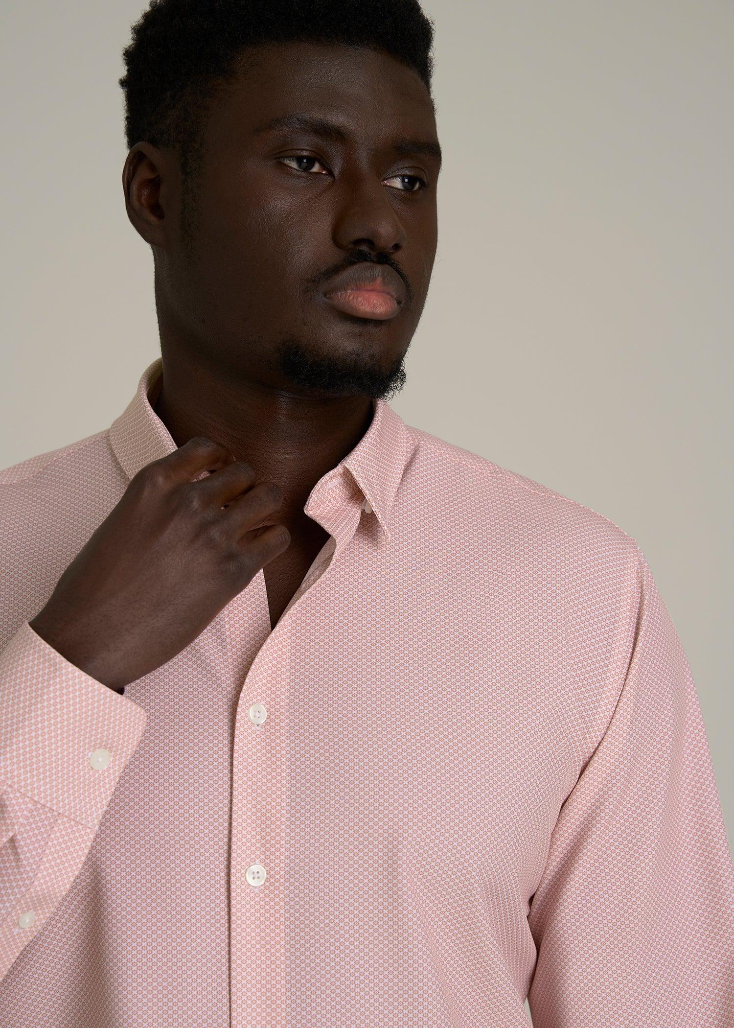 Traveler Stretch Dress Shirt for Tall Men in Light Orange Geometric Male Product Image