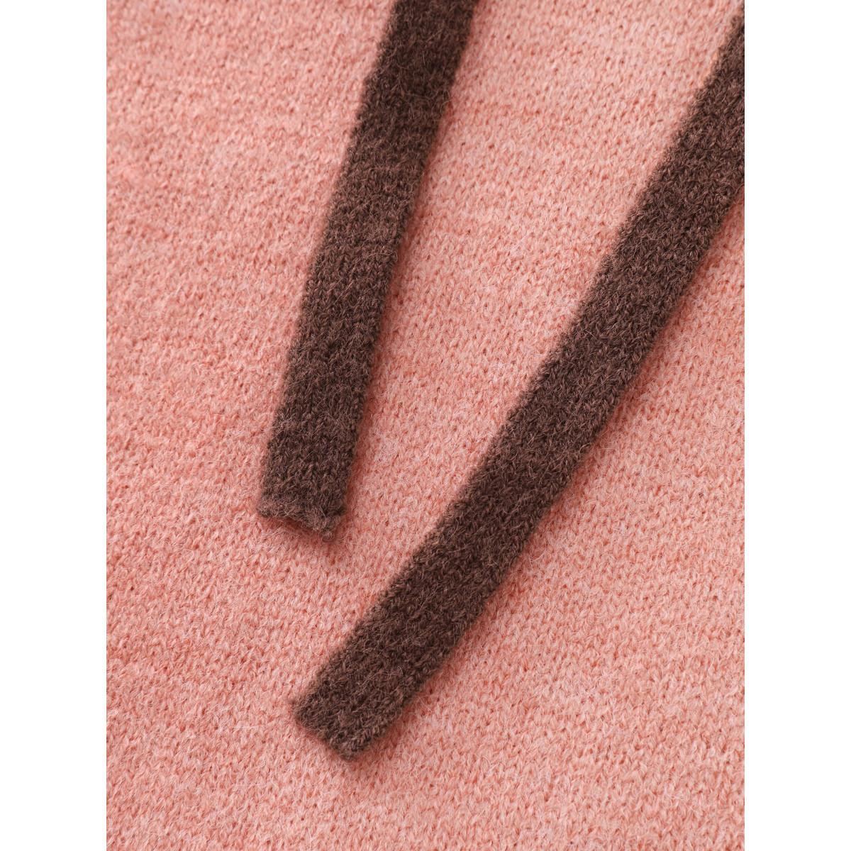 Plus Size Textured Color Contrast Hooded Pullover Crepe Women Leisure Loose Long Sleeve Hooded Casual Pullovers BloomChic 12/L Product Image