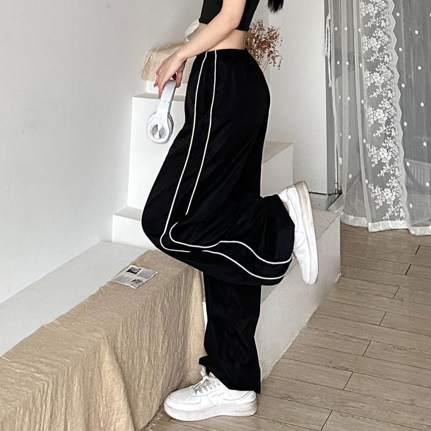 High Waist Striped Loose-Fit Wide-Leg Sweatpants Product Image