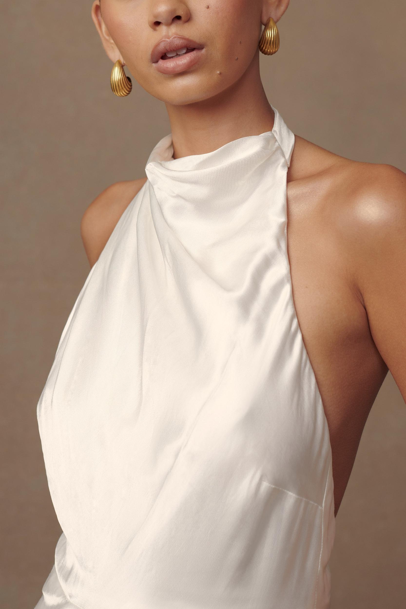 Esther Iridescent Satin Cowl Maxi Dress - Ivory Product Image