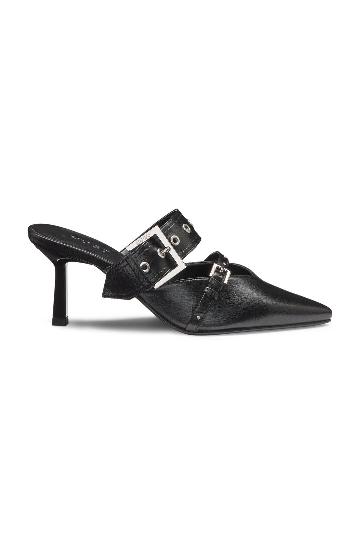 HUGO - Nappa-leather mules with twin buckled straps  - Black Product Image