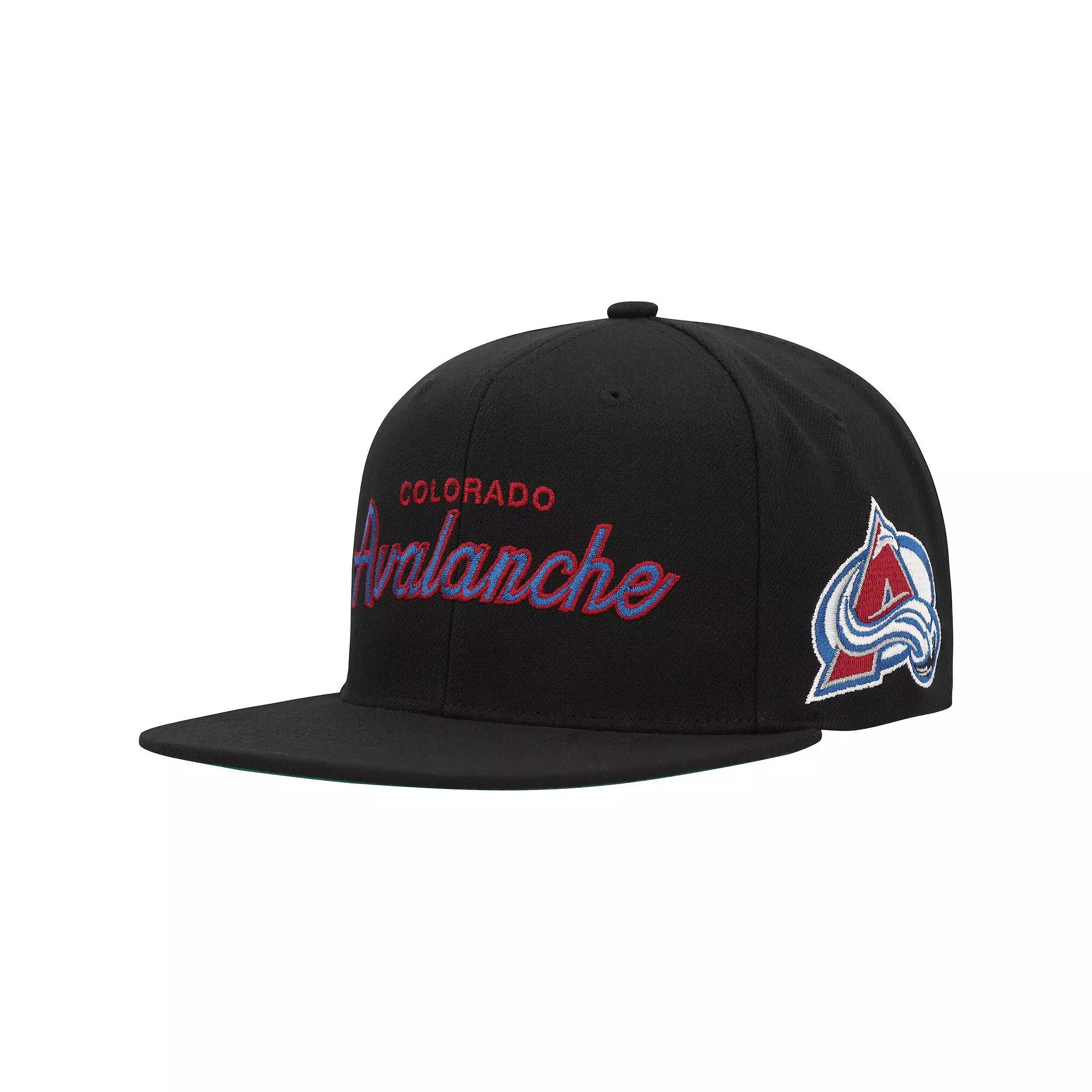 Men's Mitchell & Ness Black Colorado Avalanche Core Team Script 2.0 Snapback Hat Product Image