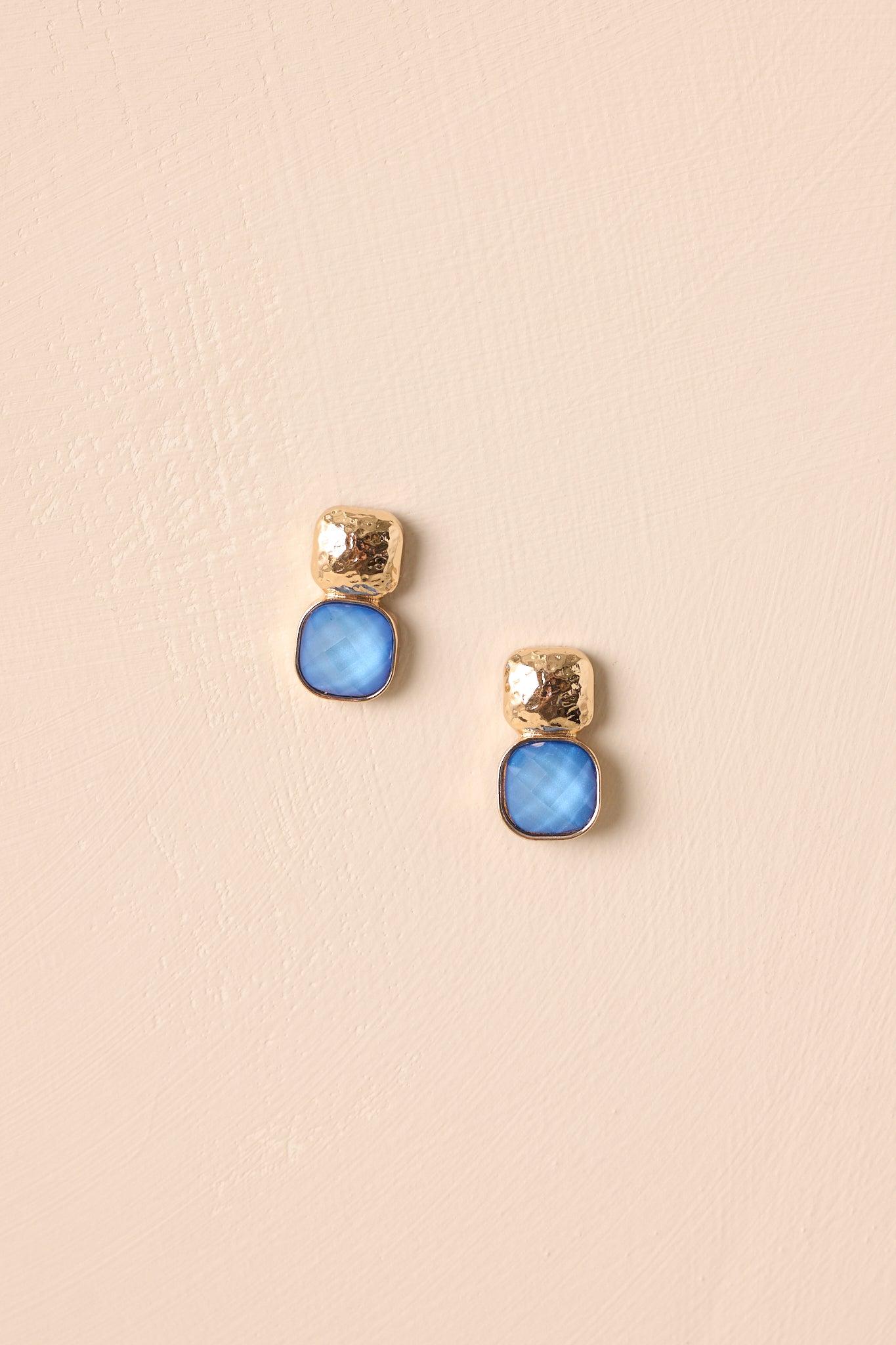It's The Small Things Gold Textured Blue Stone Earrings Product Image