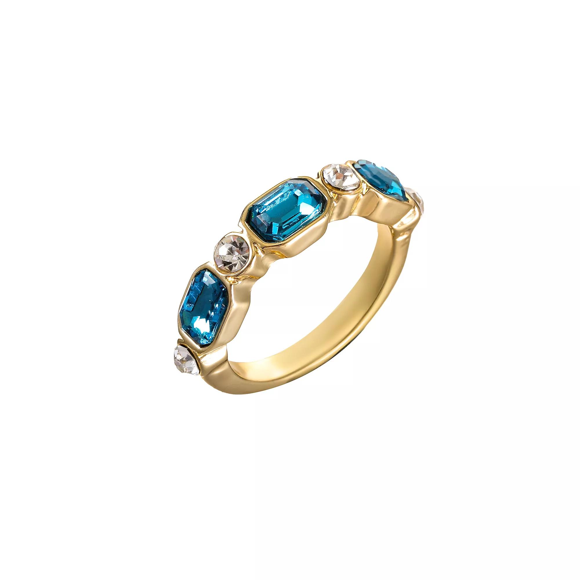 City Luxe Gold Tone Blue & Clear Crystal Ring, Women's, Size: 8, December Product Image