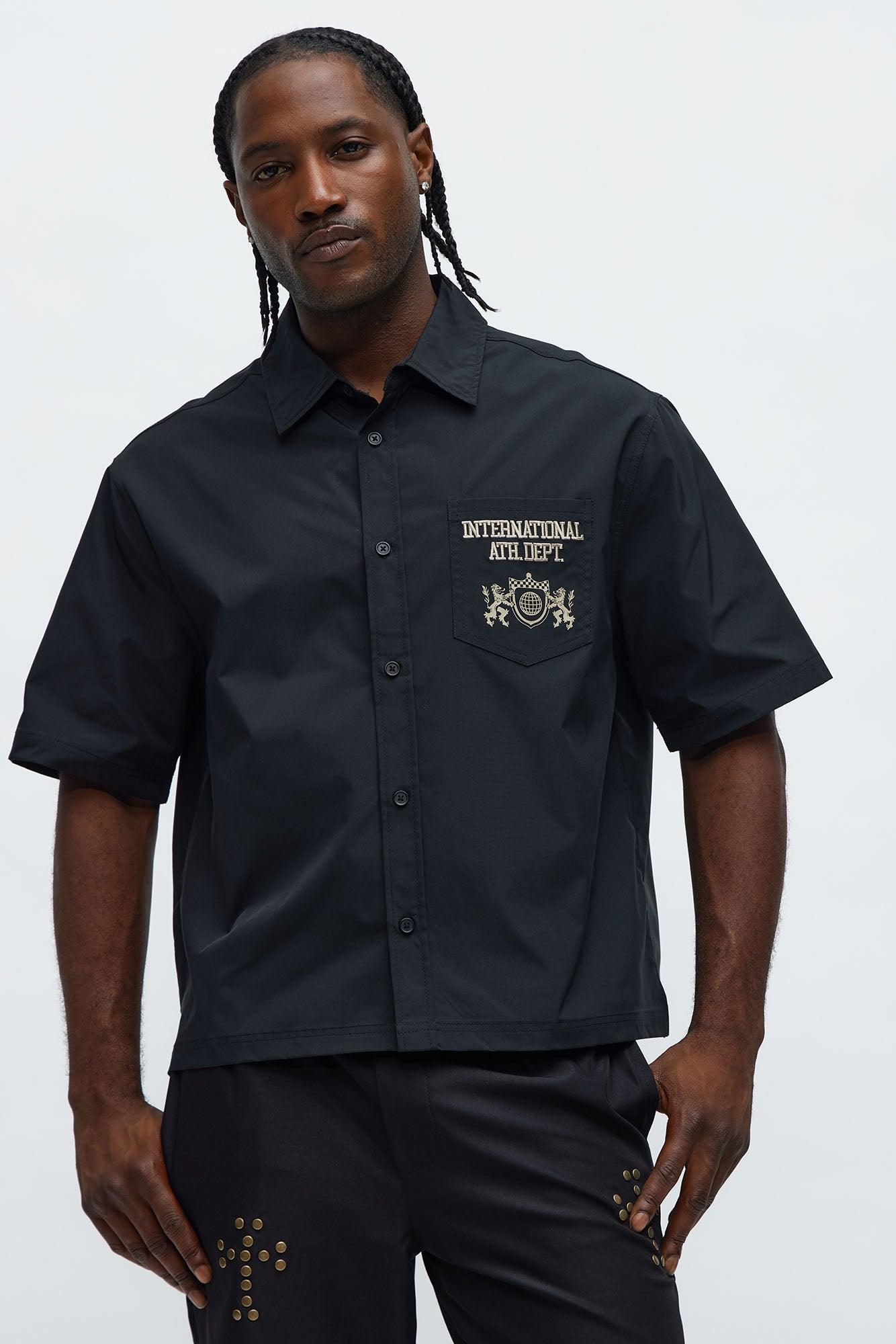 Cropped Athletic Dept. Short Sleeve Button Up Shirt - Black Male Product Image