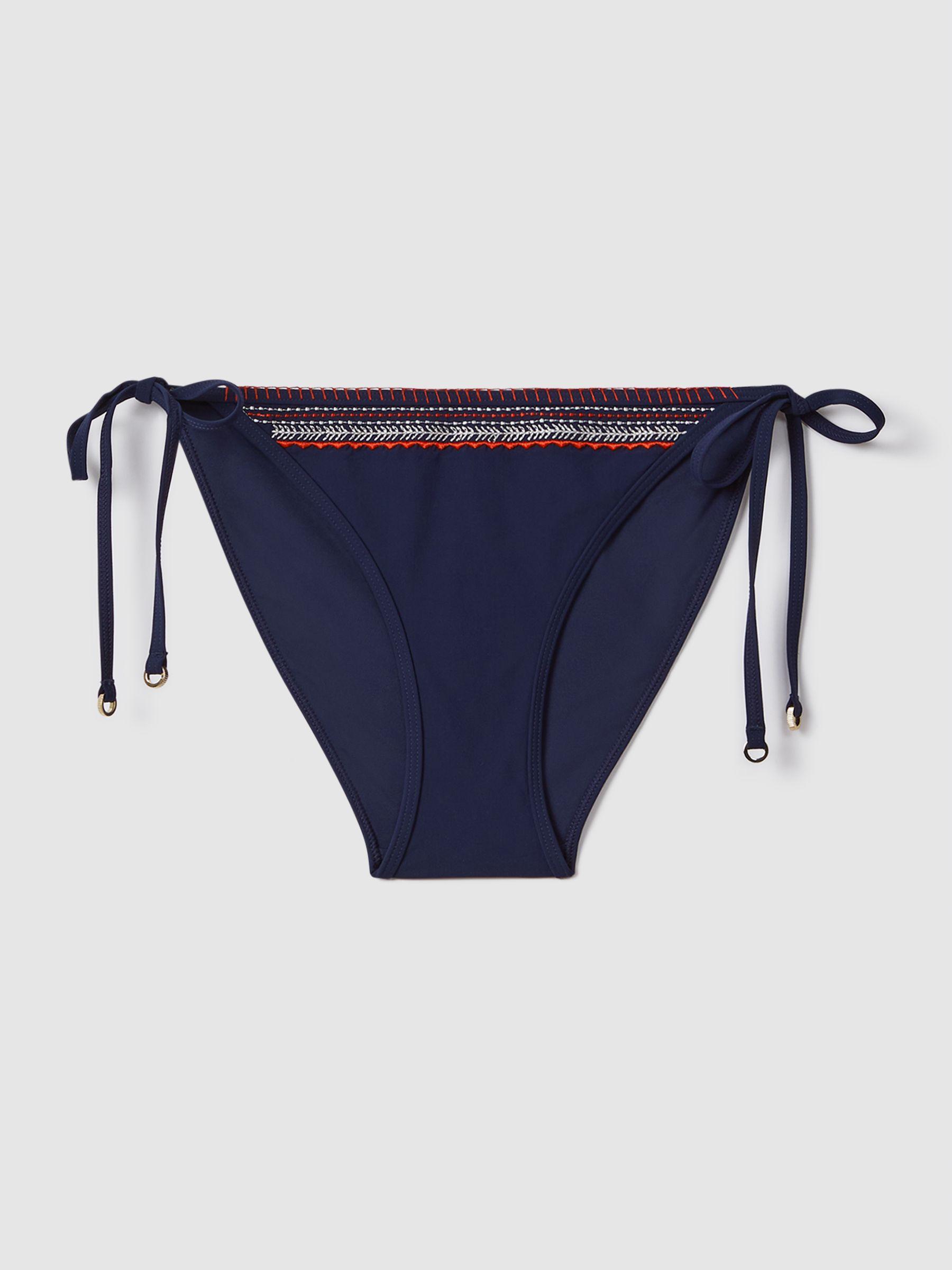 Embroidered Side Tie Bikini Bottoms in Navy/Red Product Image