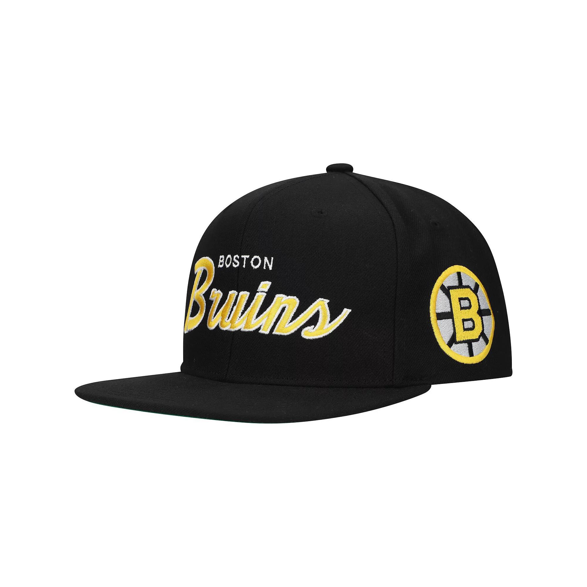 Men's Mitchell & Ness Black Boston Bruins Core Team Script 2.0 Snapback Hat Product Image