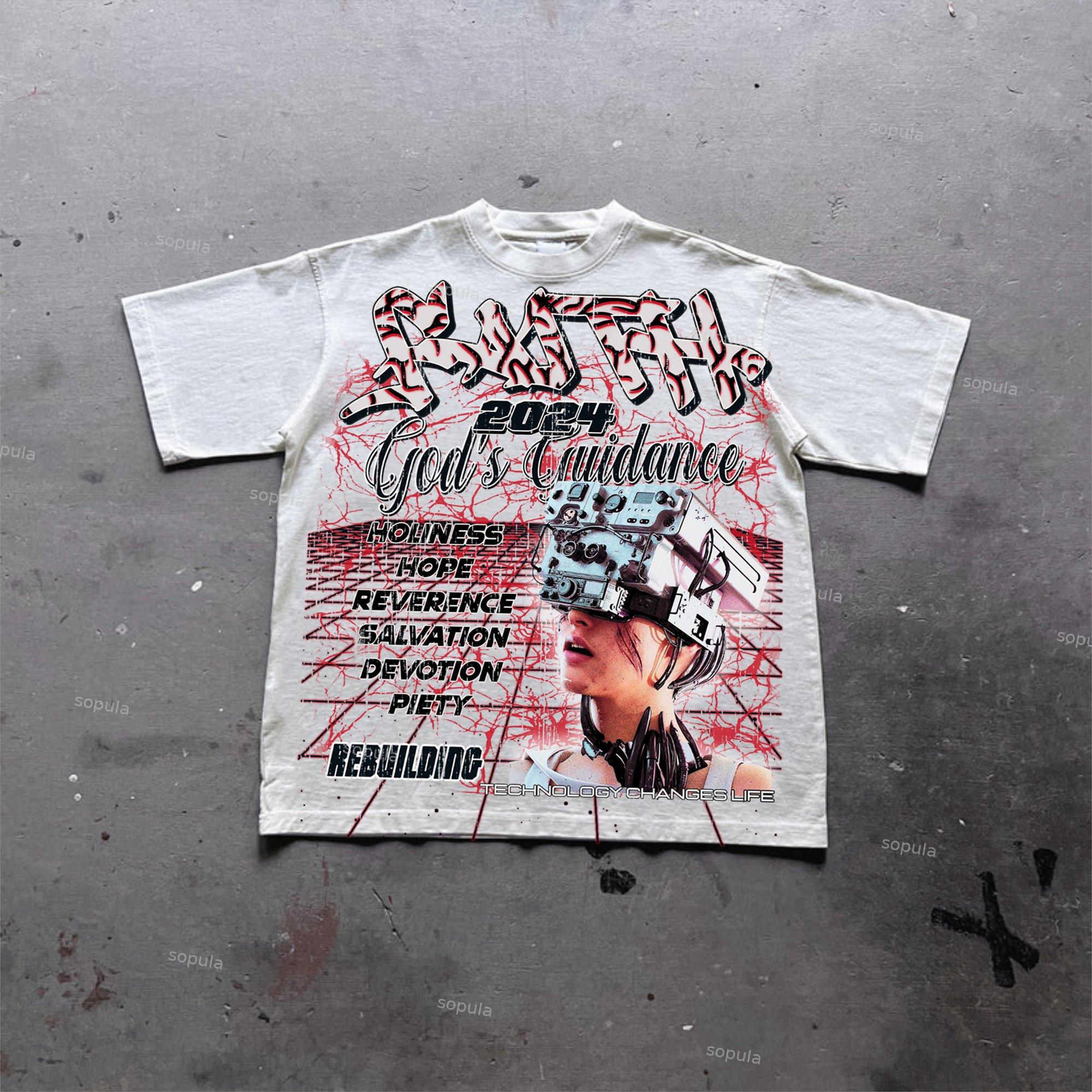 Sopula 2024 New Faith & Neural Network Old Graphic Cotton T-Shirt Product Image