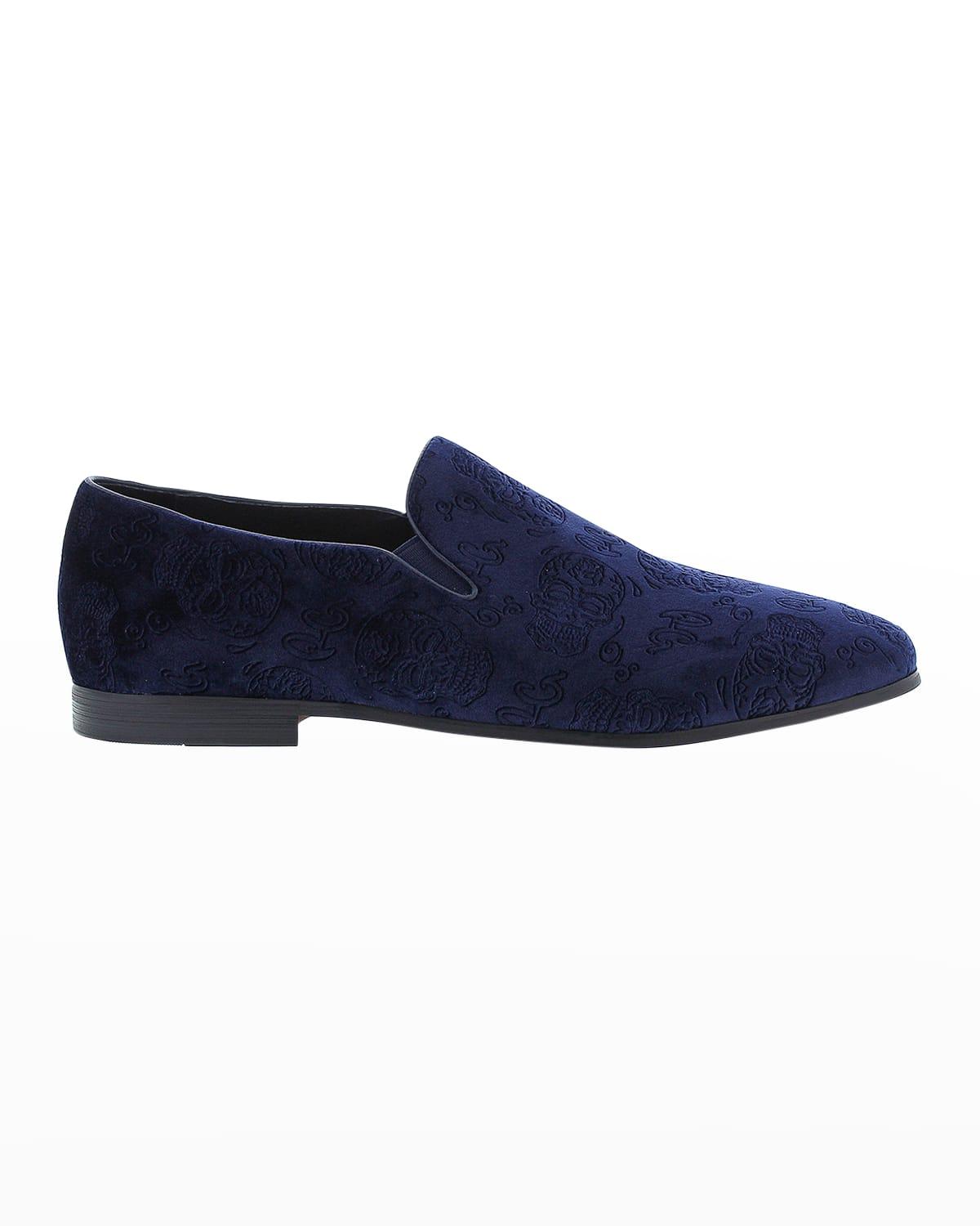 Men's Renegade Skull-Embossed Velvet Loafers Product Image