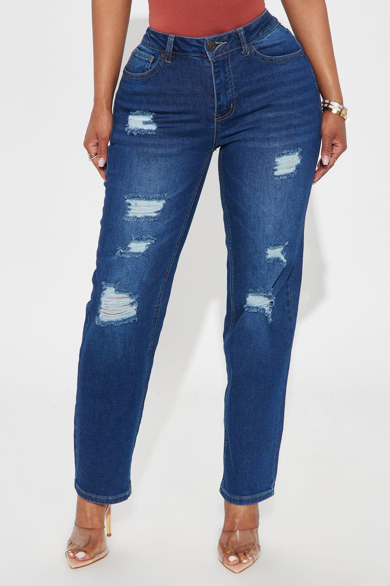Lori Ripped Slim Straight Leg Jeans - Dark Wash Product Image