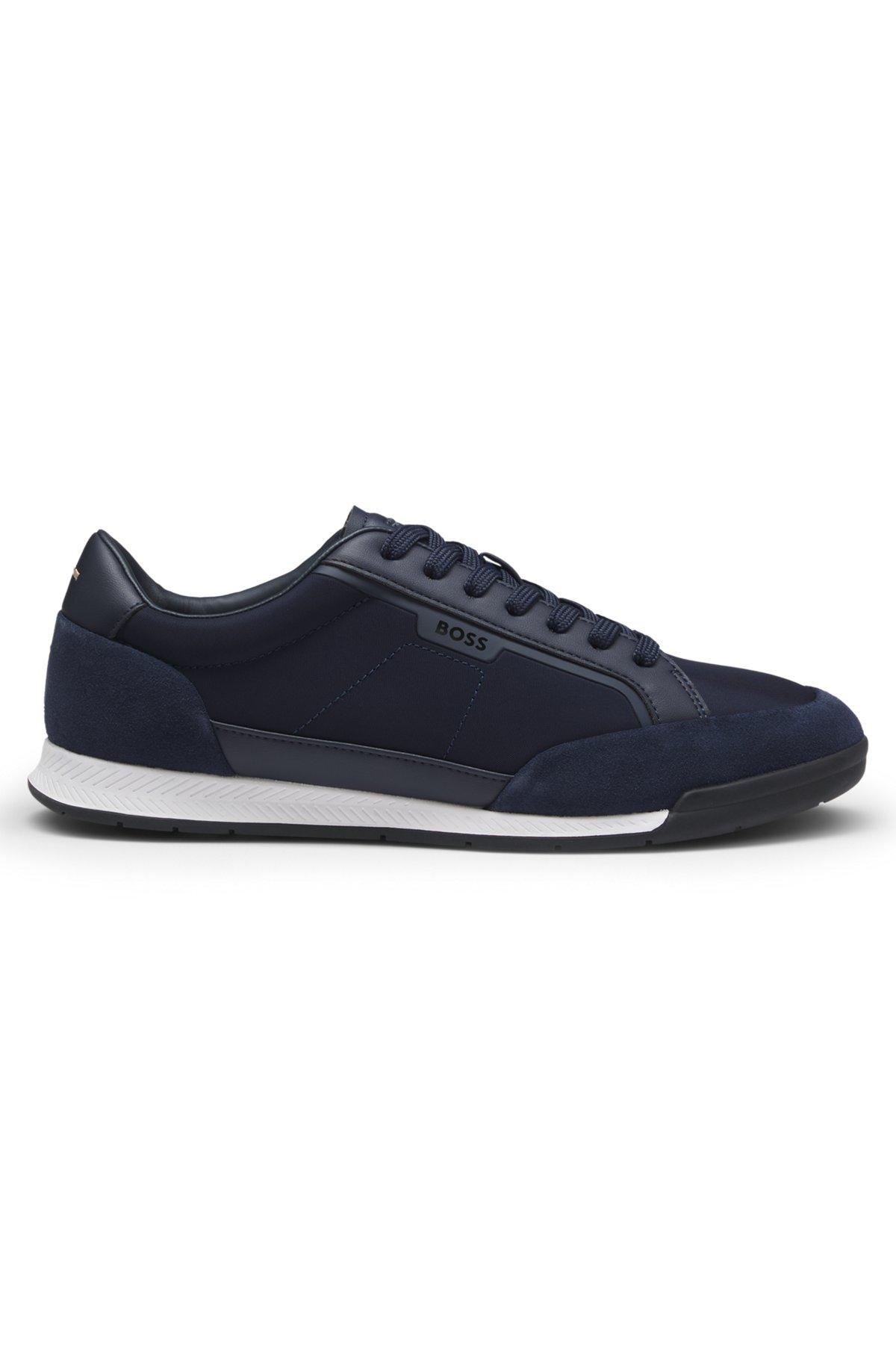 Low-top trainers with suede and faux leather Product Image