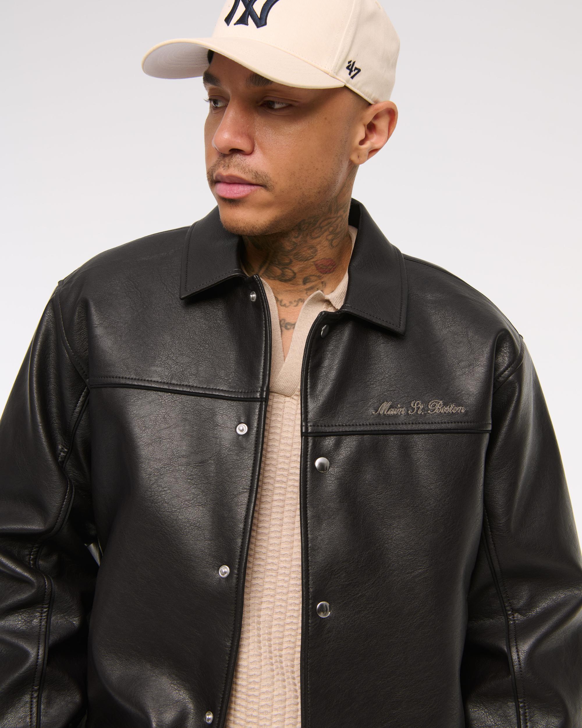Vegan Leather Varsity Bomber Jacket Product Image