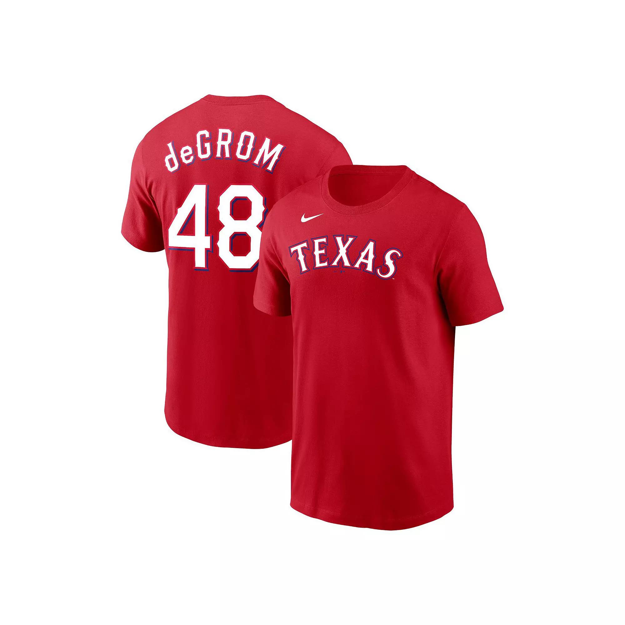 Men's Nike Jacob deGrom Red Texas Rangers 2023 Name & Number T-Shirt, Size: Large Product Image