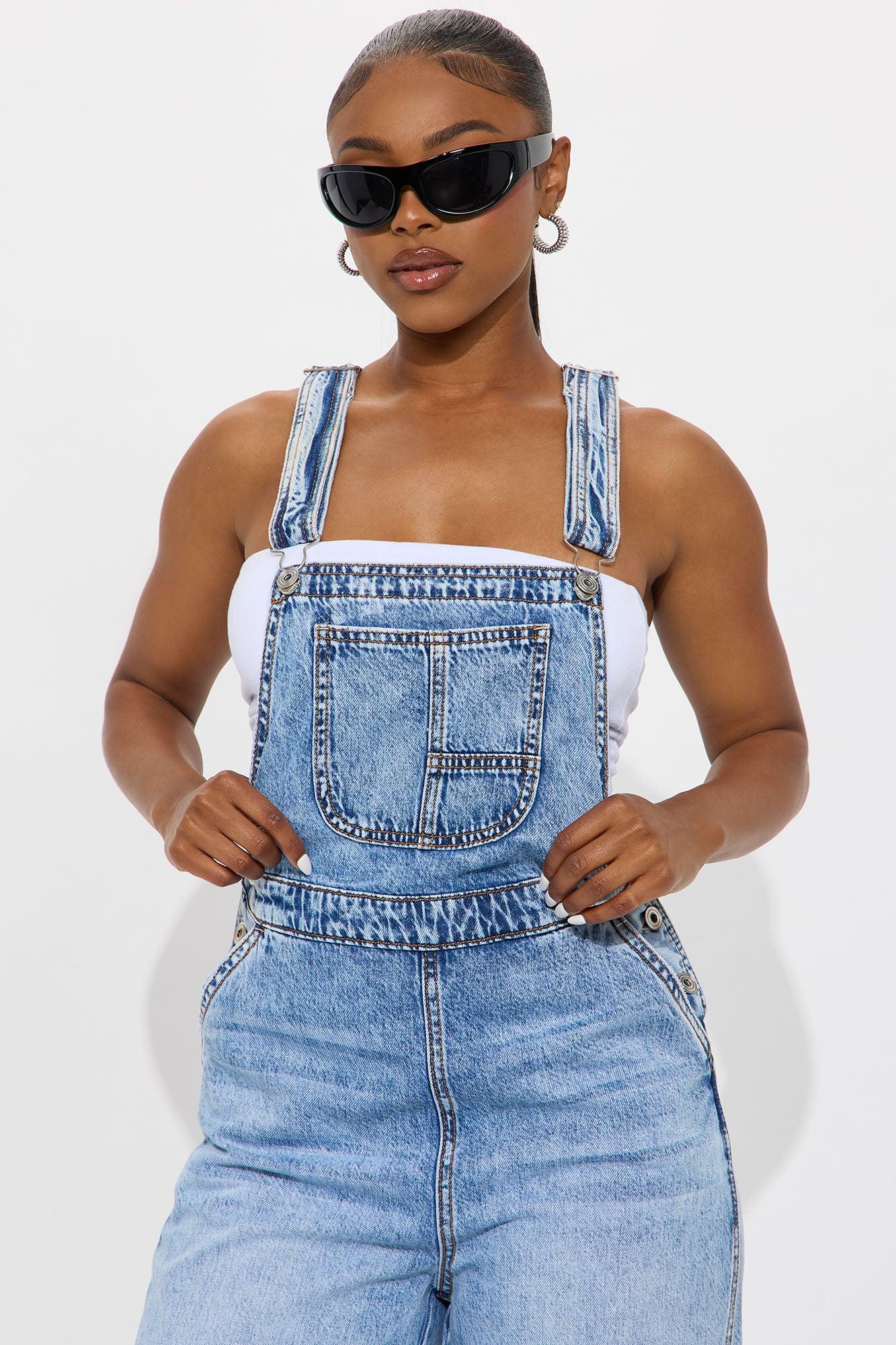 Typical Rachel Wide Leg Denim Overalls - Light Wash Female Product Image