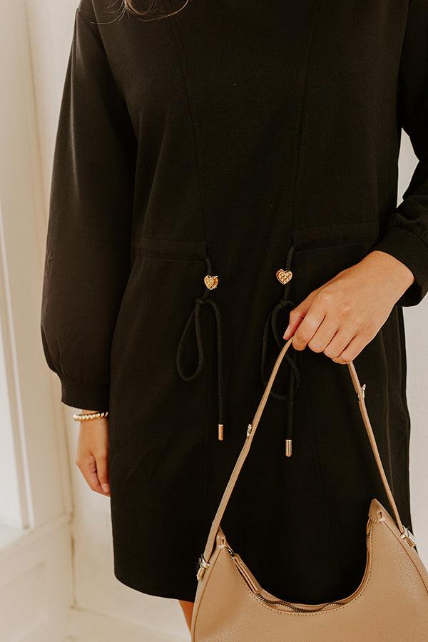 Latte Run Drawstring Mini Dress in Black Product Image