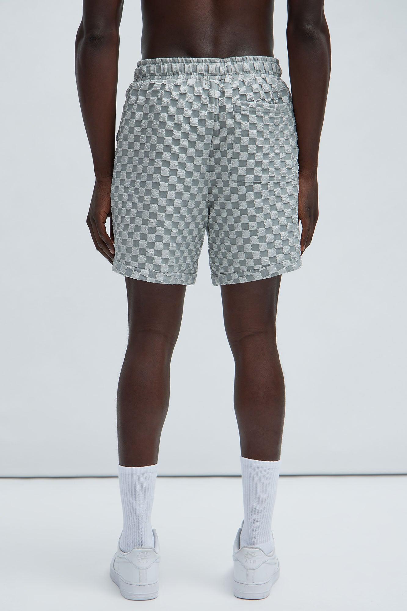Crinkled Checkers Shorts - Grey Product Image